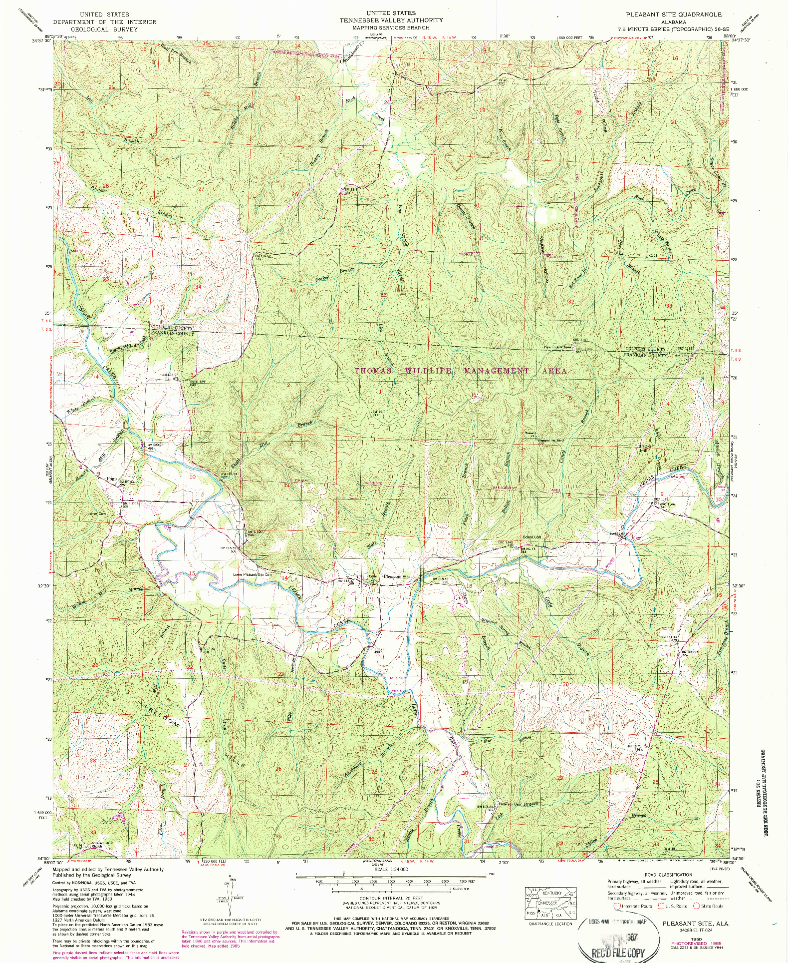 USGS 1:24000-SCALE QUADRANGLE FOR PLEASANT SITE, AL 1950