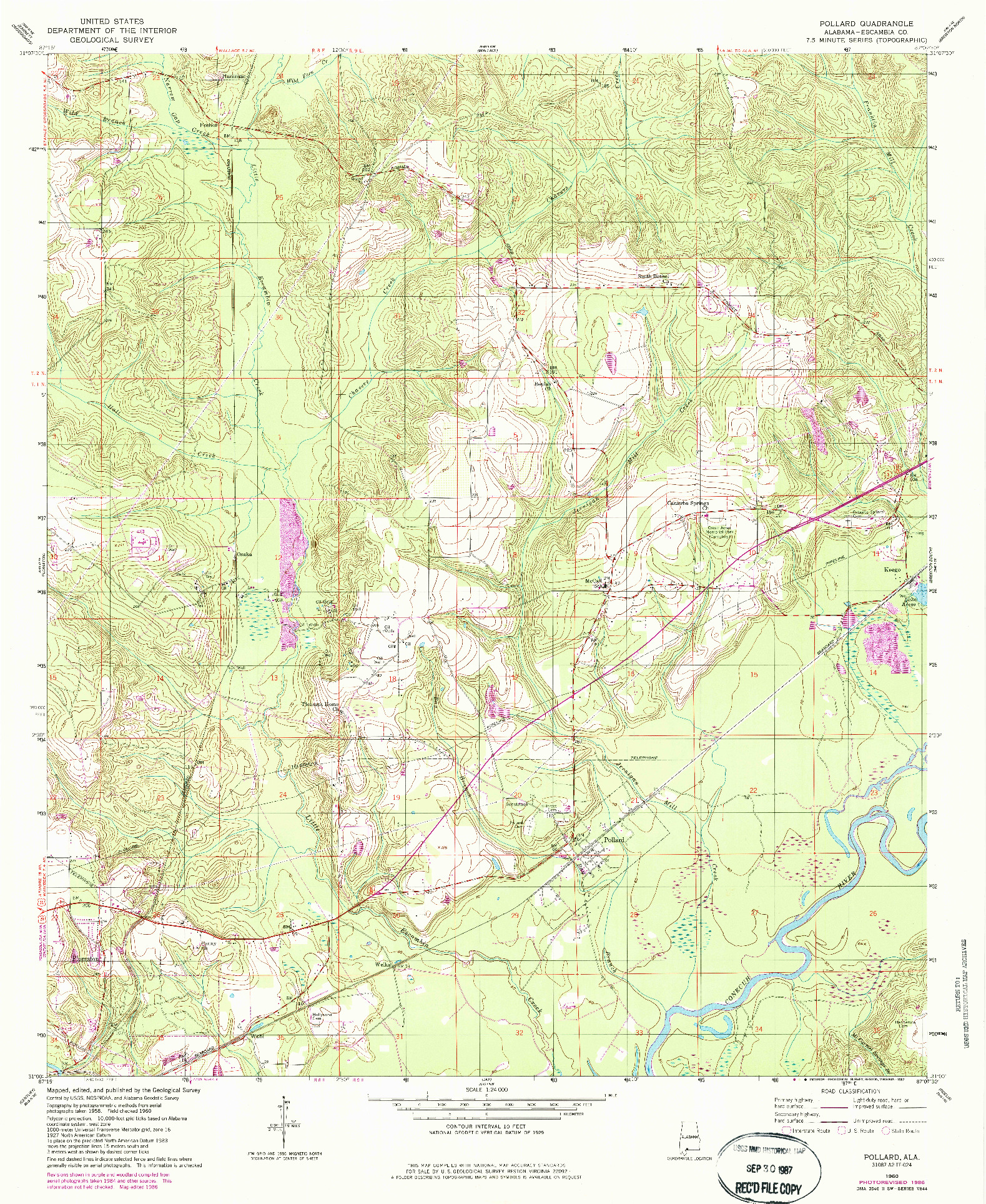 USGS 1:24000-SCALE QUADRANGLE FOR POLLARD, AL 1960