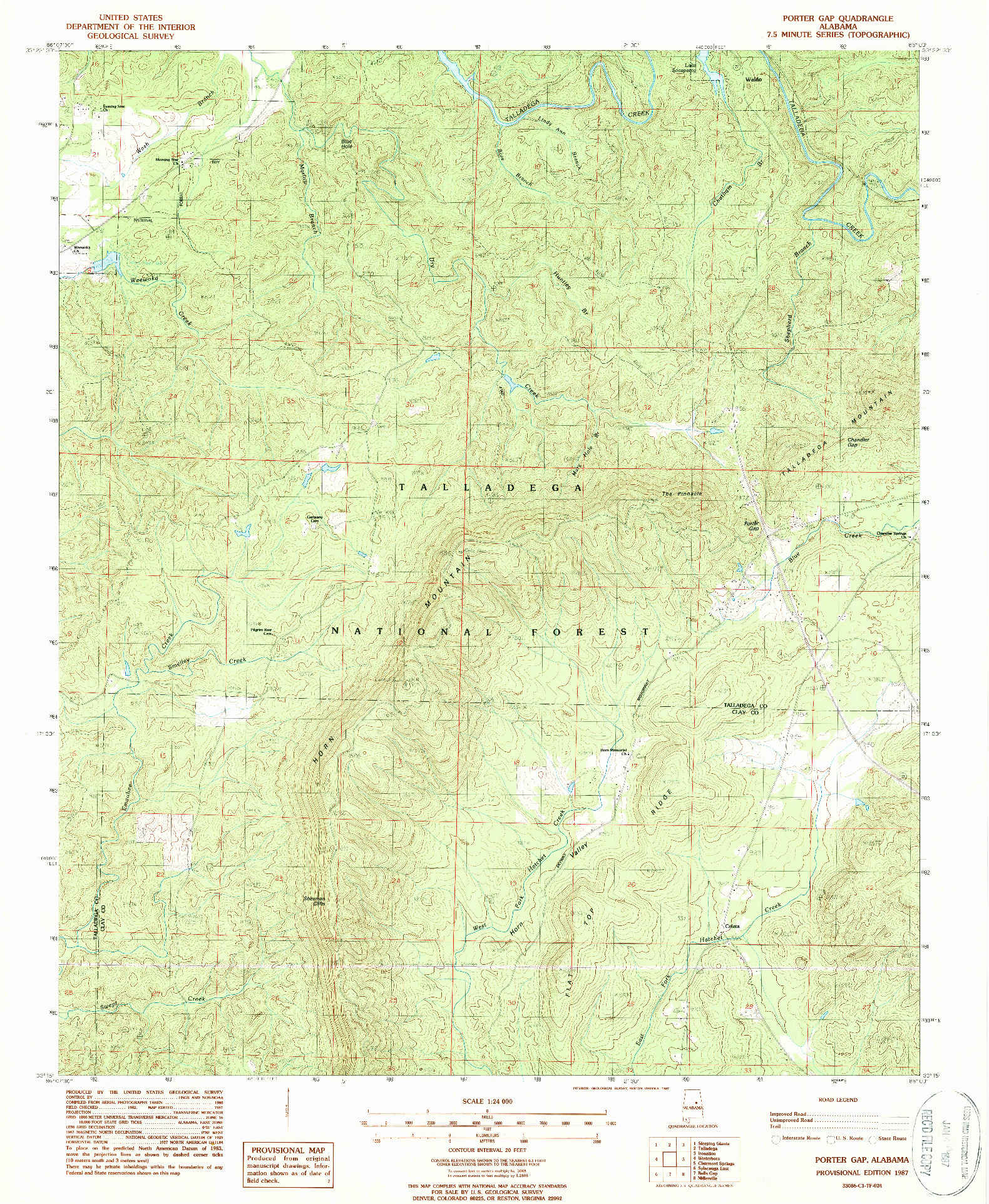 USGS 1:24000-SCALE QUADRANGLE FOR PORTER GAP, AL 1987