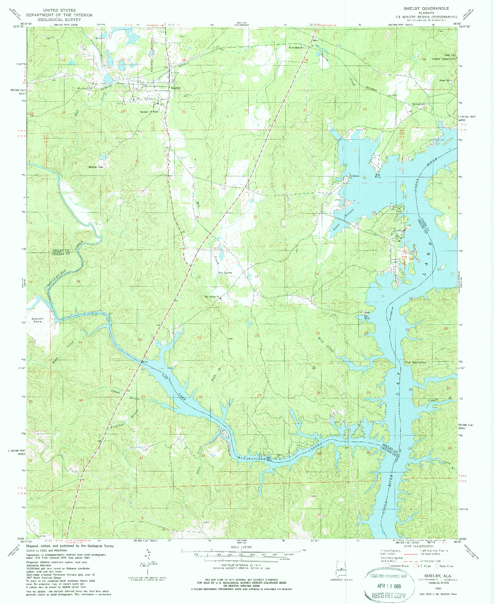 USGS 1:24000-SCALE QUADRANGLE FOR SHELBY, AL 1980