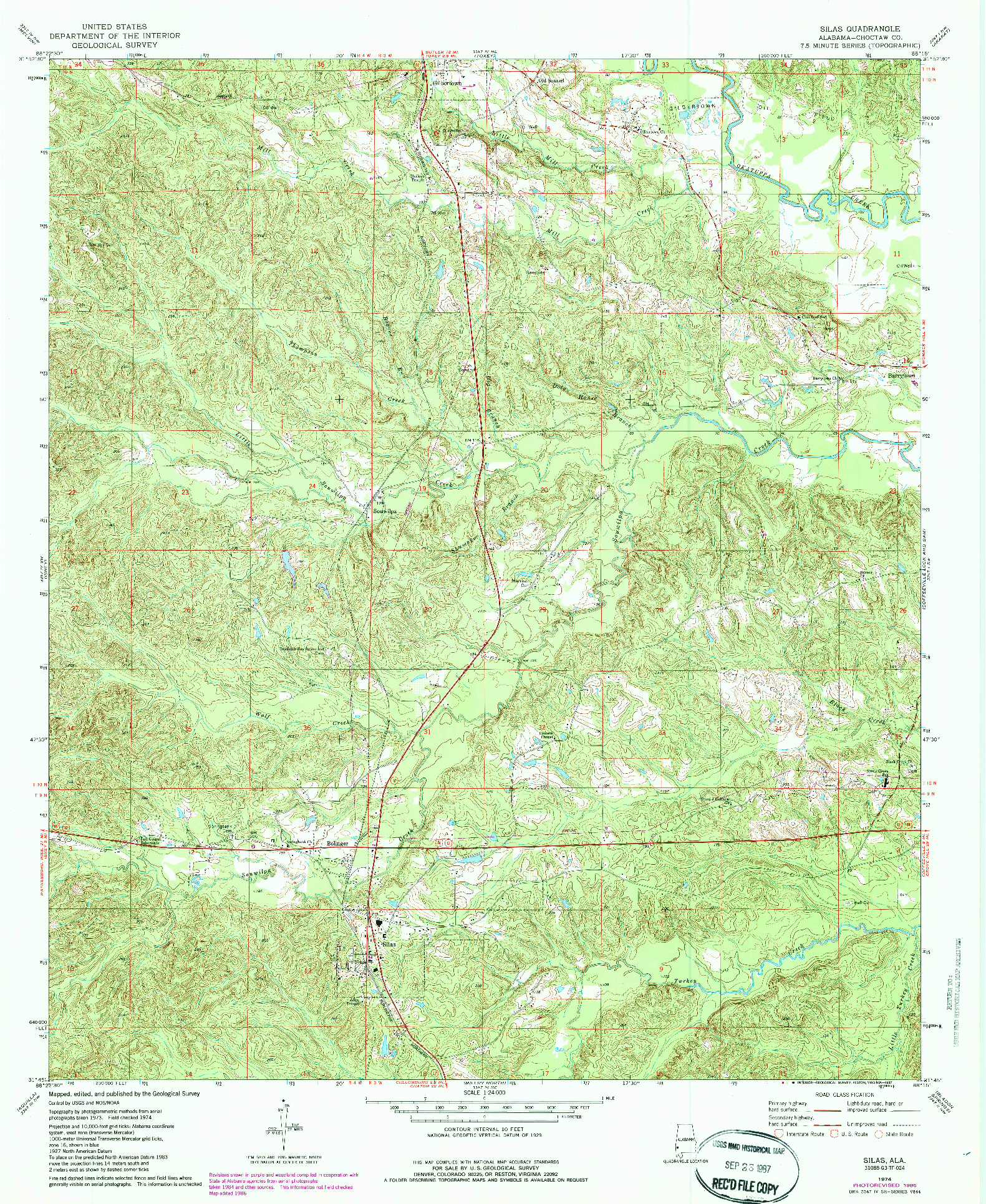 USGS 1:24000-SCALE QUADRANGLE FOR SILAS, AL 1974