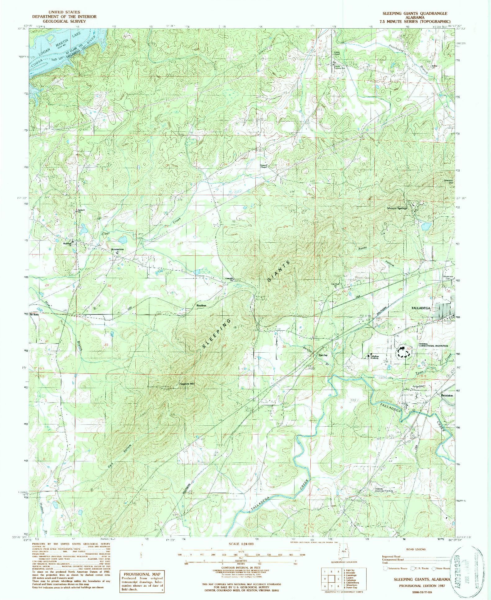 USGS 1:24000-SCALE QUADRANGLE FOR SLEEPING GIANTS, AL 1987