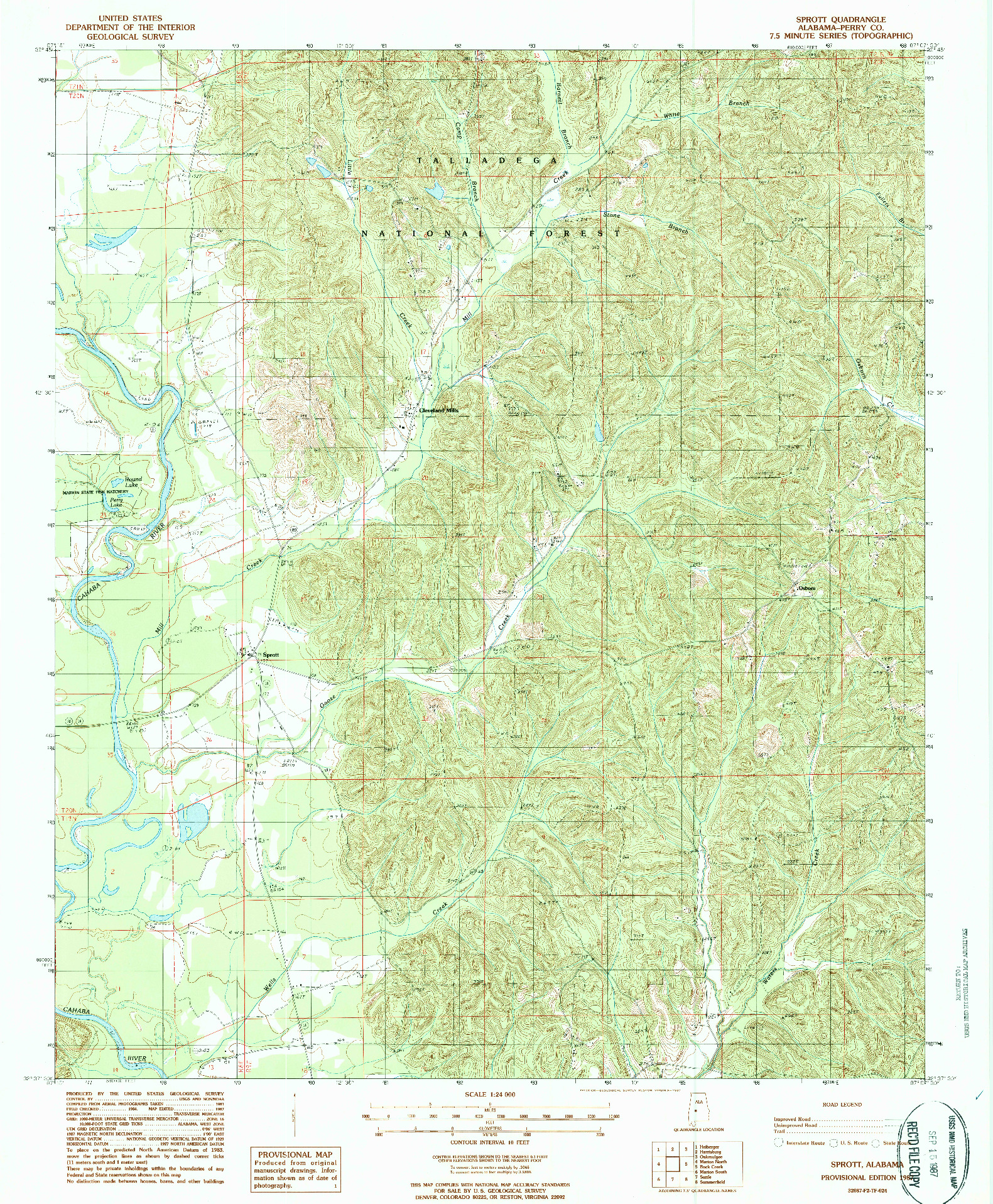 USGS 1:24000-SCALE QUADRANGLE FOR SPROTT, AL 1987