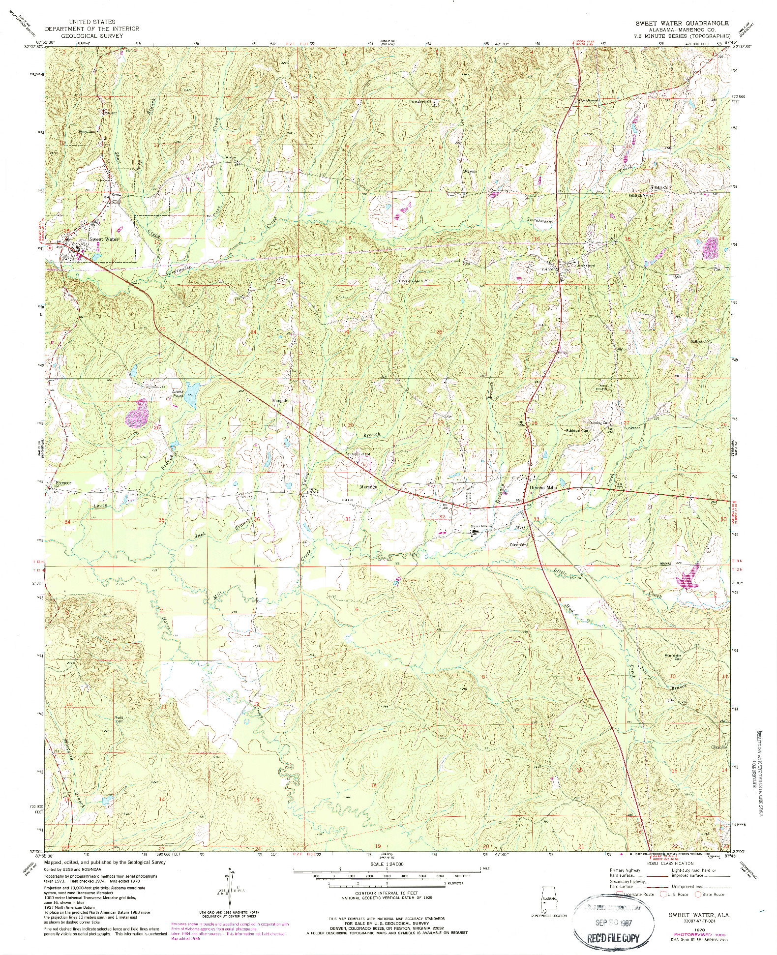 USGS 1:24000-SCALE QUADRANGLE FOR SWEET WATER, AL 1978