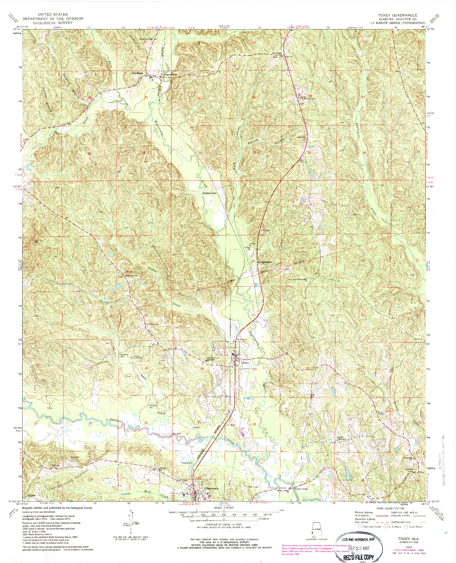 USGS 1:24000-SCALE QUADRANGLE FOR TOXEY, AL 1974
