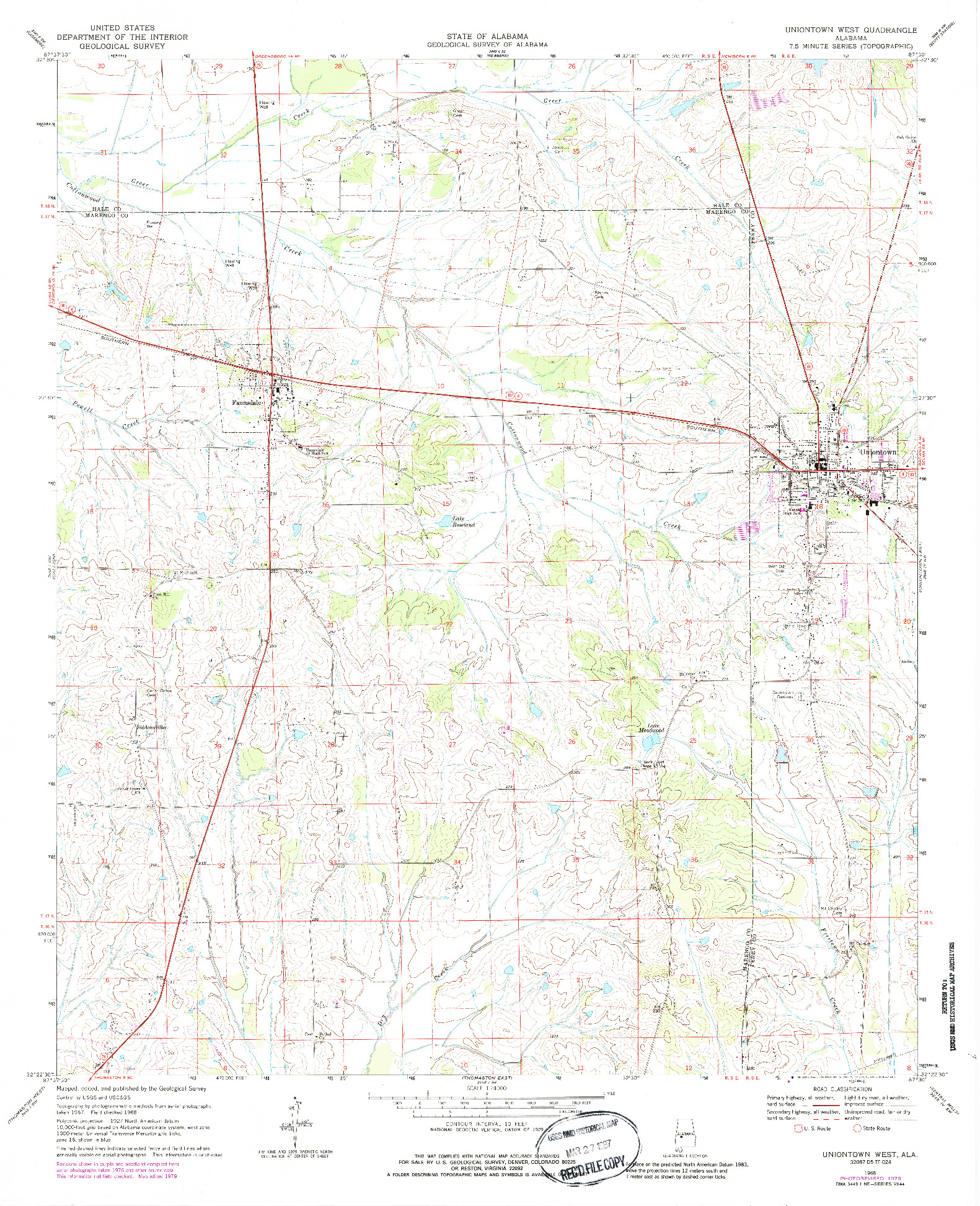 USGS 1:24000-SCALE QUADRANGLE FOR UNIONTOWN WEST, AL 1968