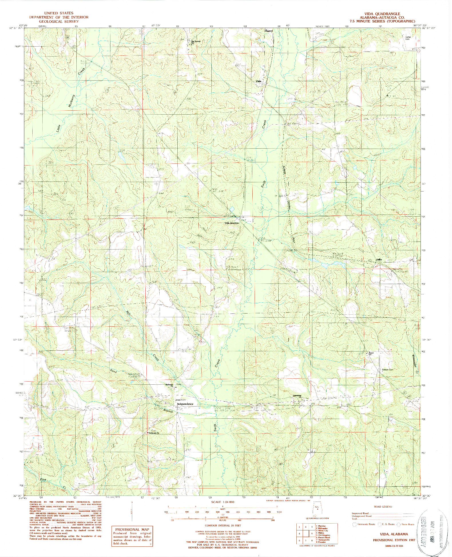 USGS 1:24000-SCALE QUADRANGLE FOR VIDA, AL 1987