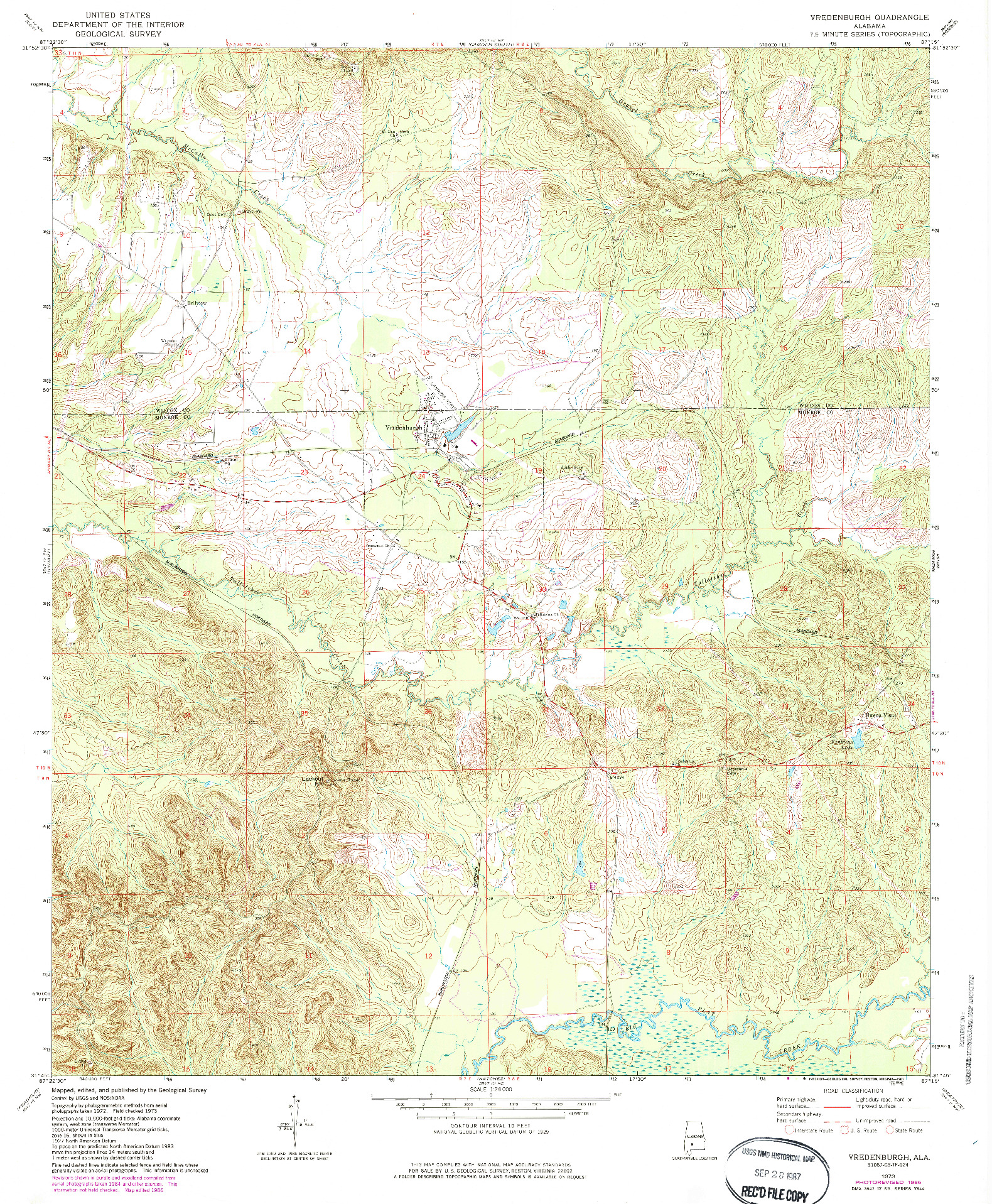 USGS 1:24000-SCALE QUADRANGLE FOR VREDENBURGH, AL 1973