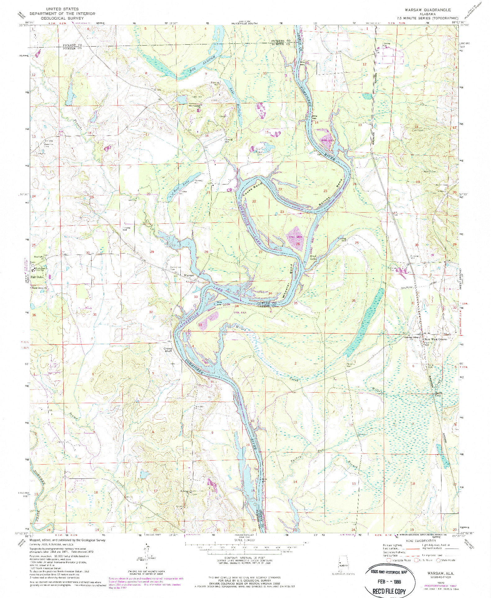 USGS 1:24000-SCALE QUADRANGLE FOR WARSAW, AL 1970