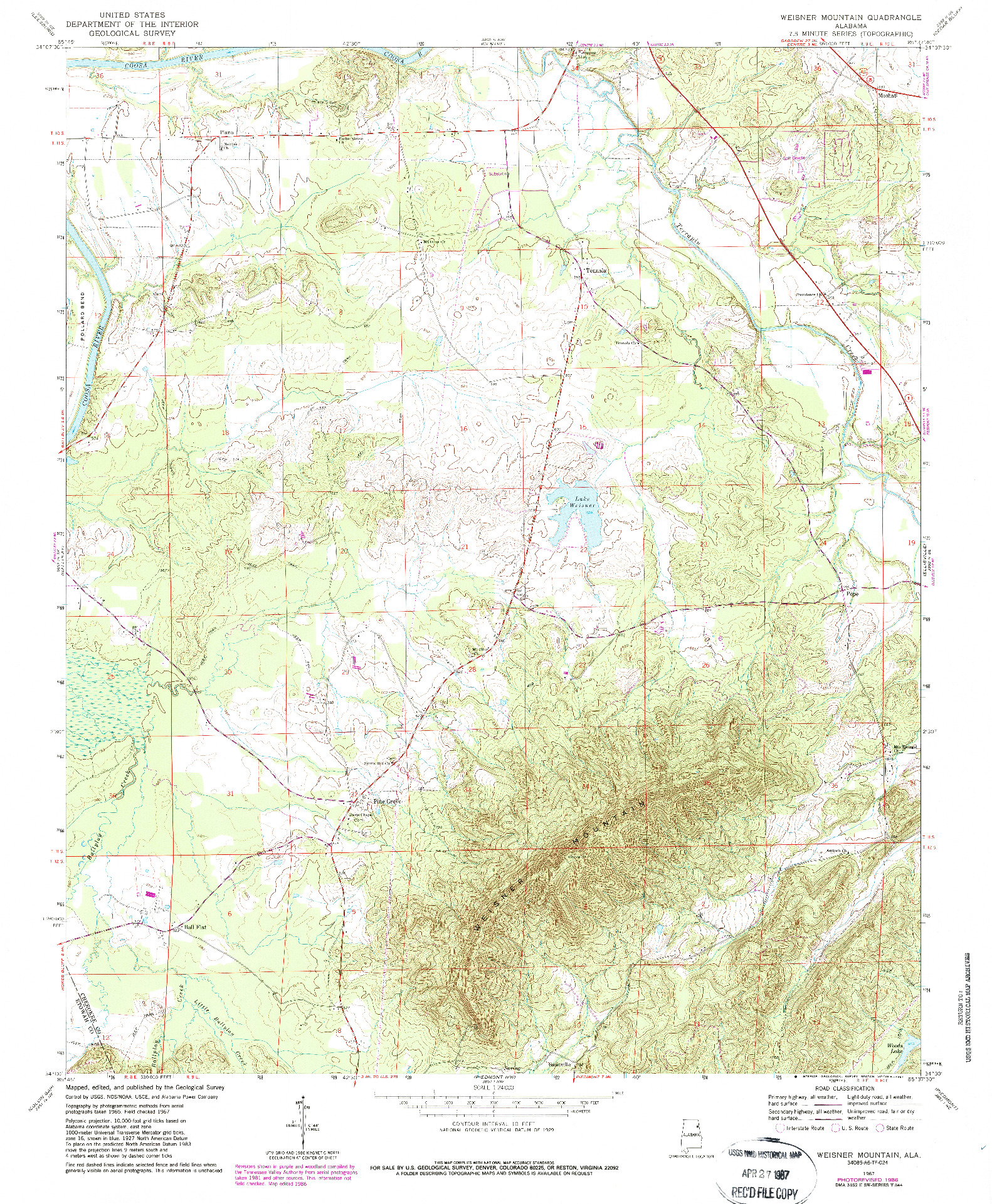 USGS 1:24000-SCALE QUADRANGLE FOR WEISNER MOUNTAIN, AL 1967