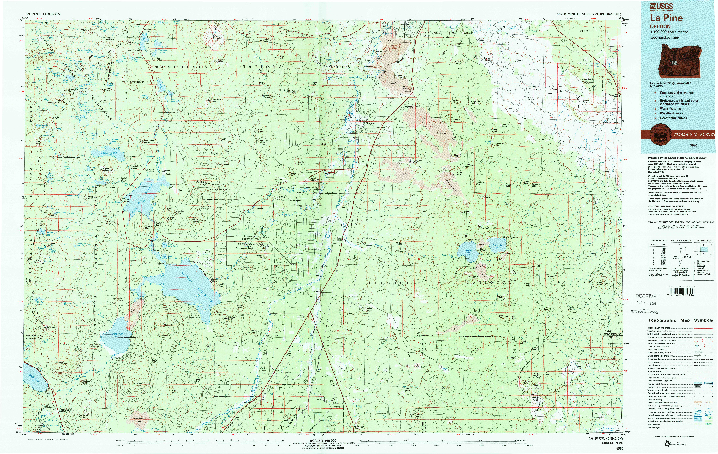 USGS 1:100000-SCALE QUADRANGLE FOR LA PINE, OR 1986