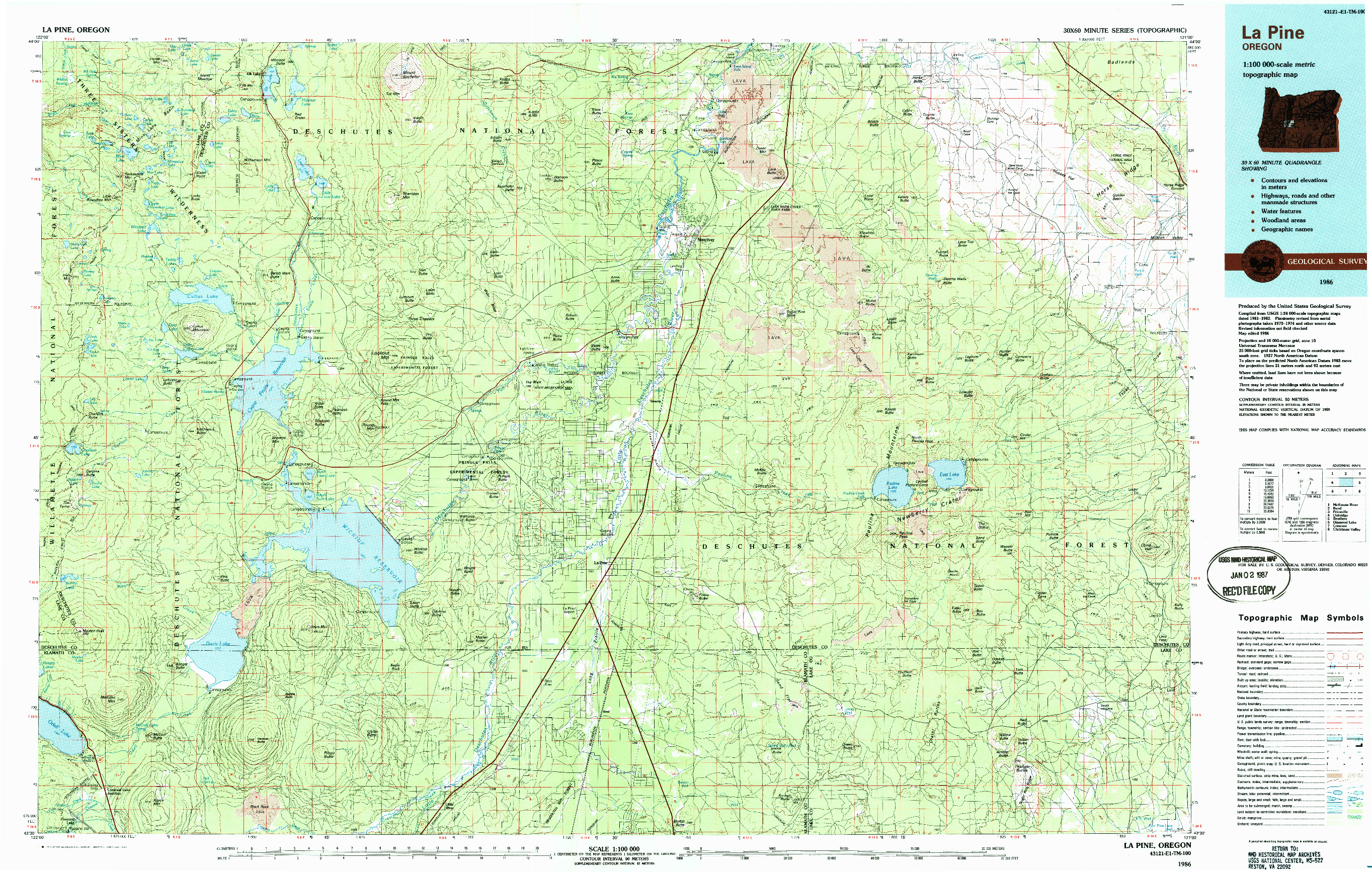 USGS 1:100000-SCALE QUADRANGLE FOR LA PINE, OR 1986