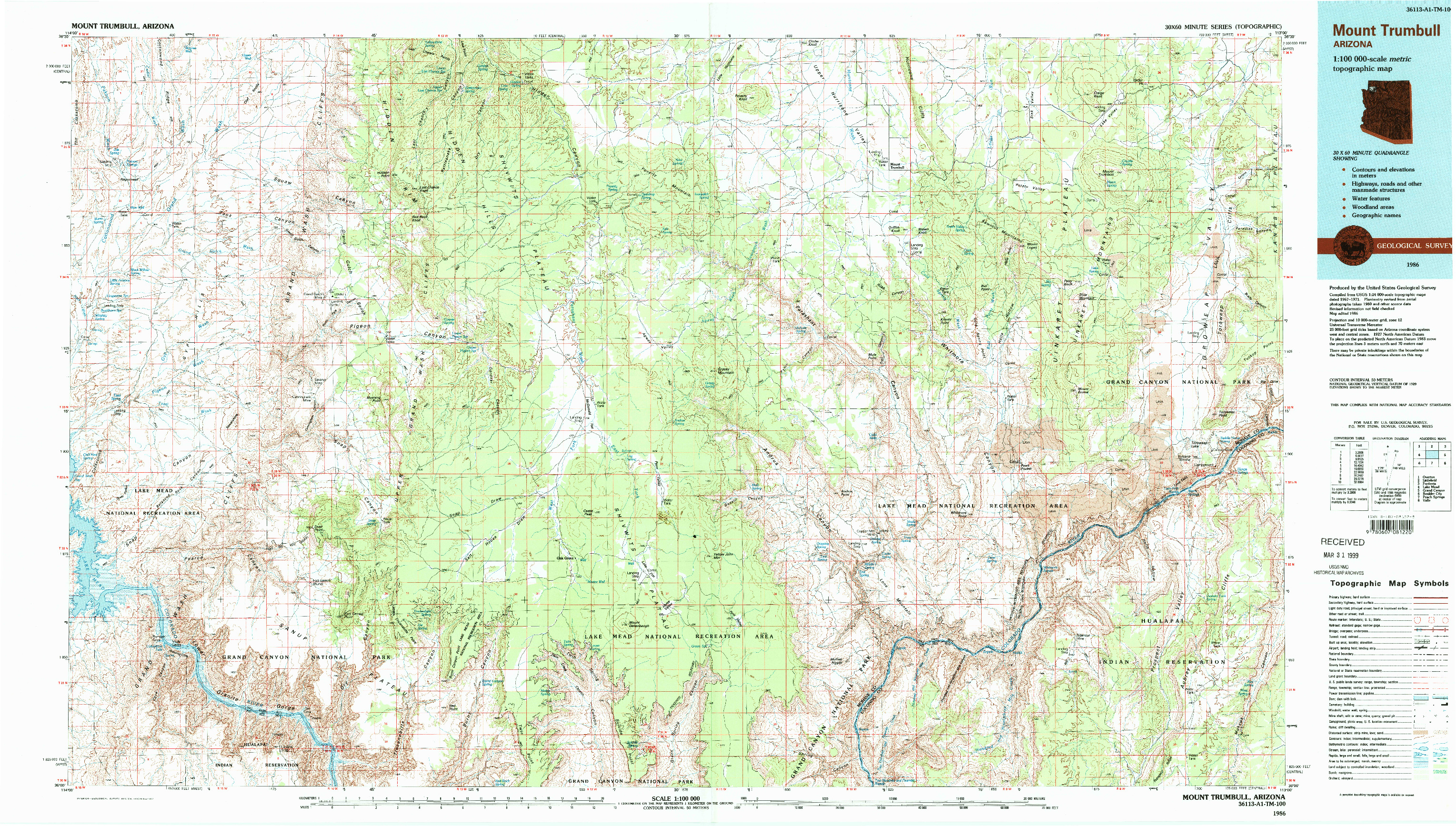 USGS 1:100000-SCALE QUADRANGLE FOR MOUNT TRUMBULL, AZ 1986