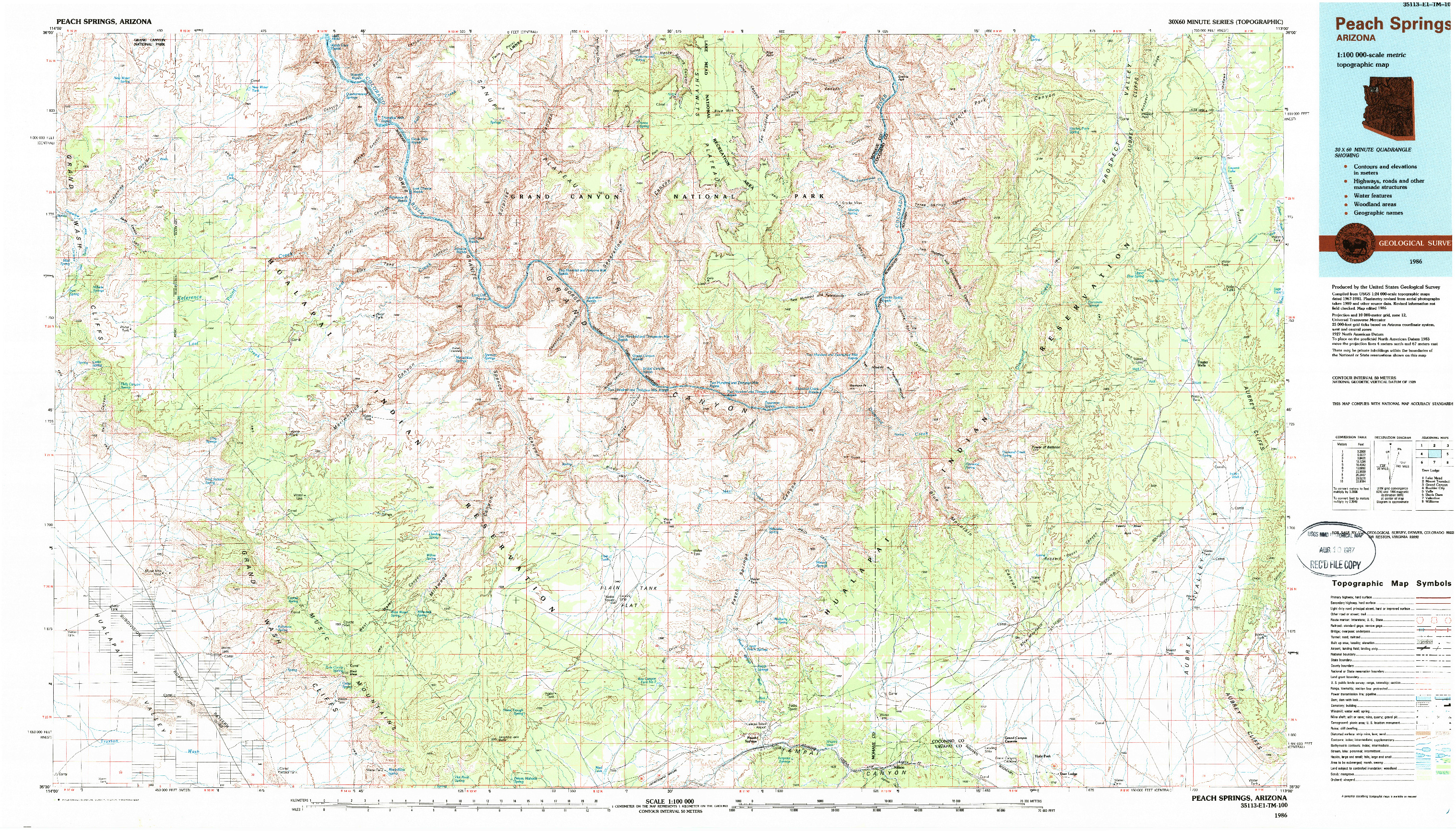 USGS 1:100000-SCALE QUADRANGLE FOR PEACH SPRINGS, AZ 1986