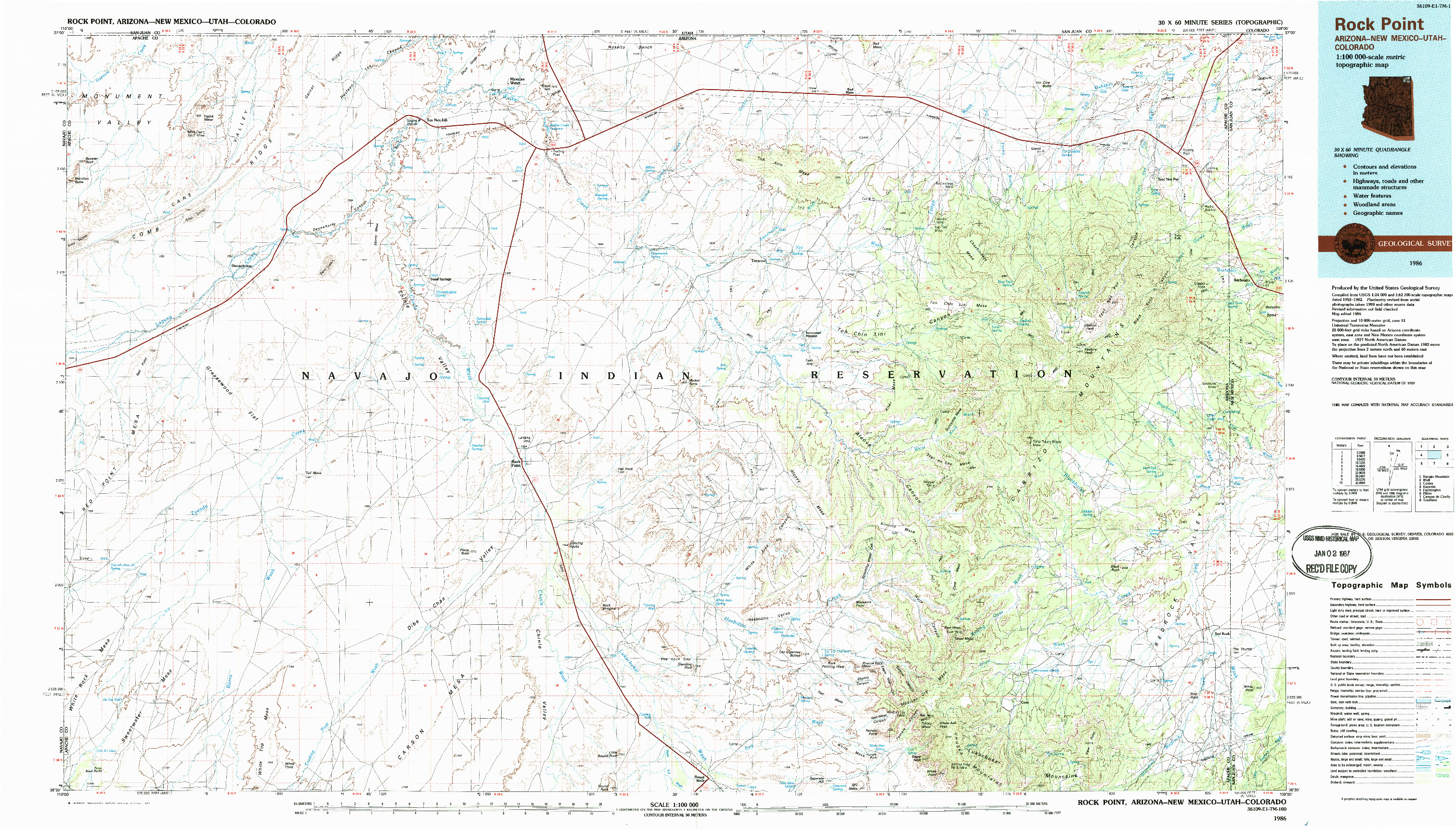 USGS 1:100000-SCALE QUADRANGLE FOR ROCK POINT, AZ 1986