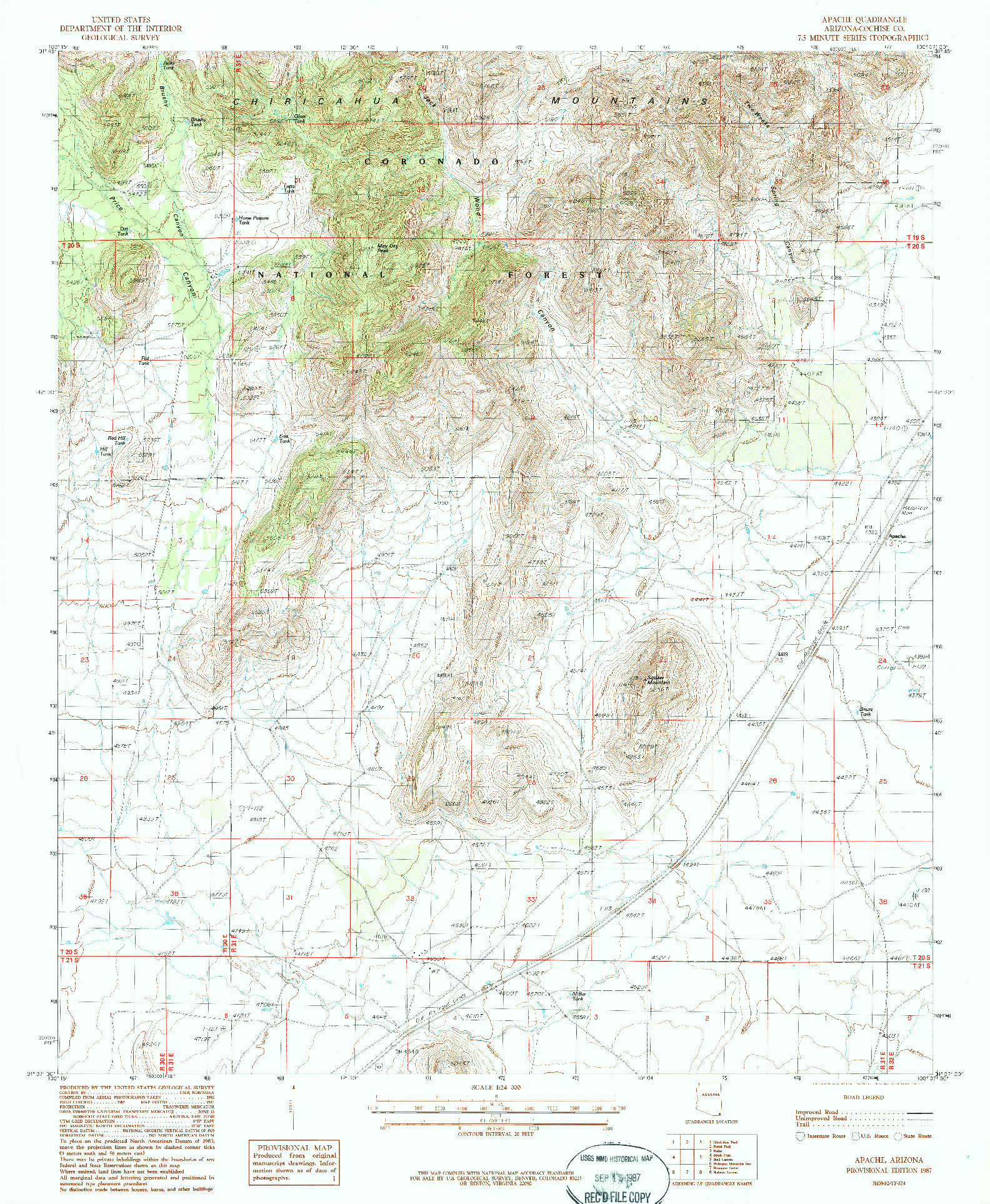 USGS 1:24000-SCALE QUADRANGLE FOR APACHE, AZ 1987