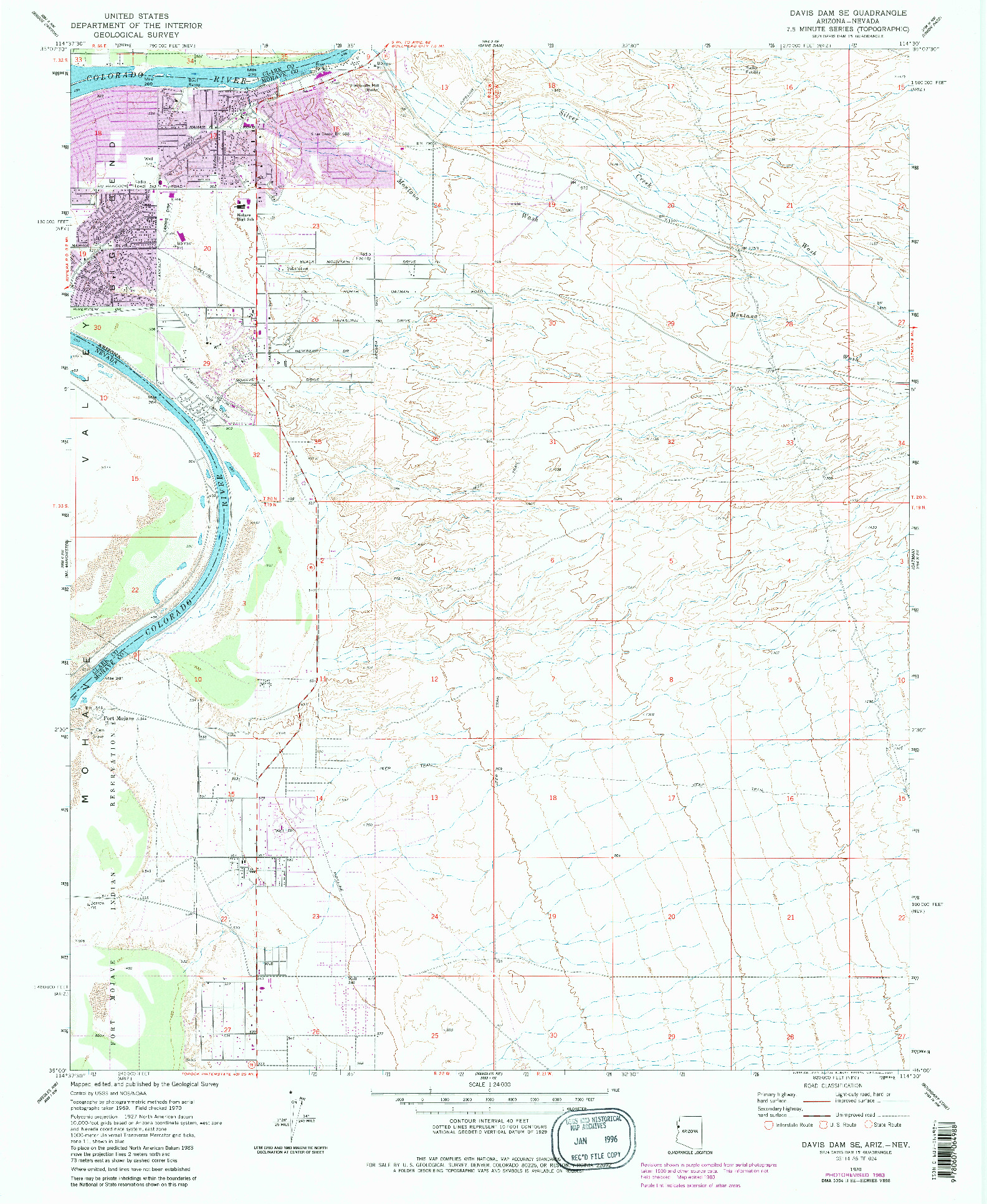 USGS 1:24000-SCALE QUADRANGLE FOR DAVIS DAM SE, AZ 1970