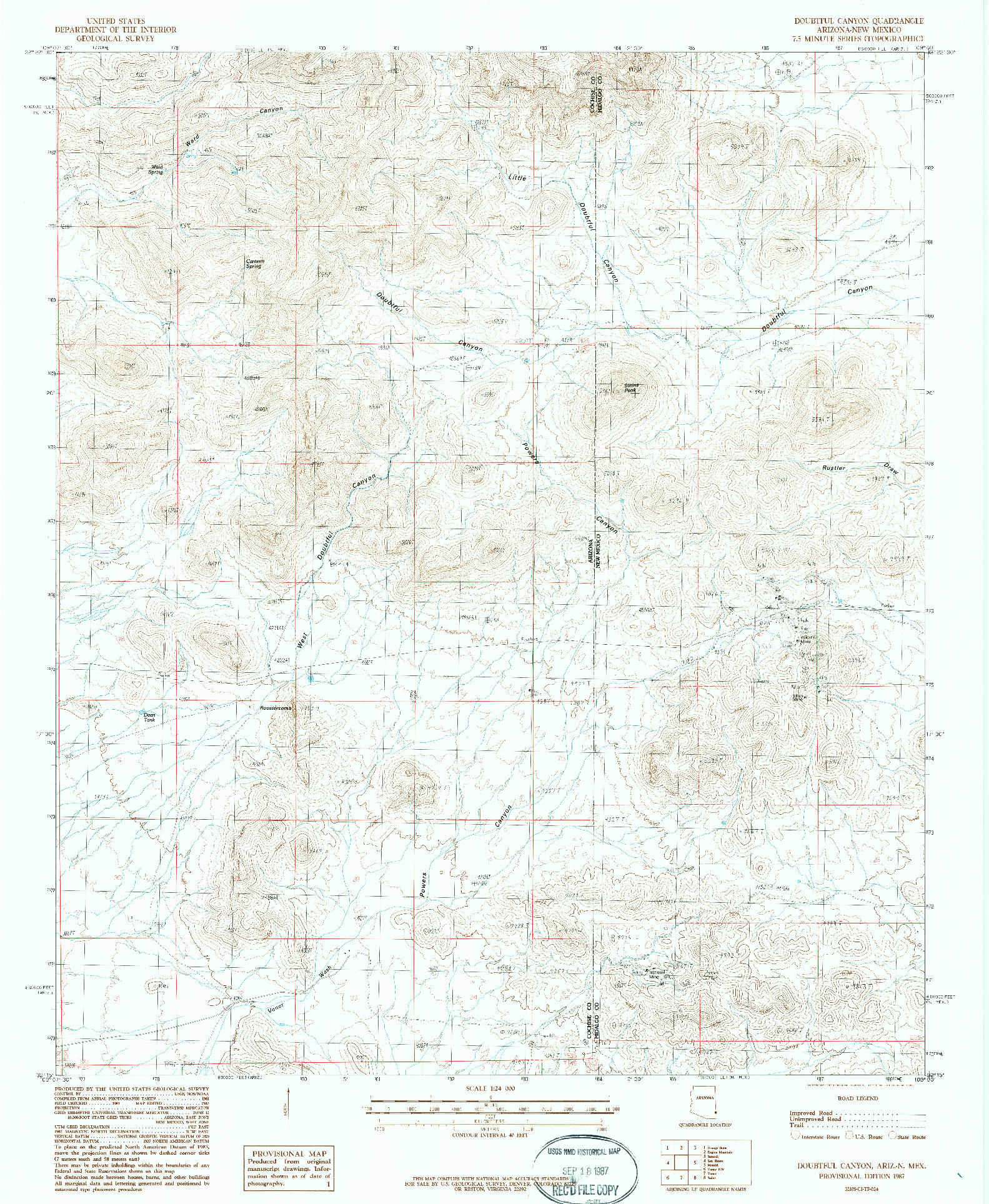 USGS 1:24000-SCALE QUADRANGLE FOR DOUBTFUL CANYON, AZ 1987