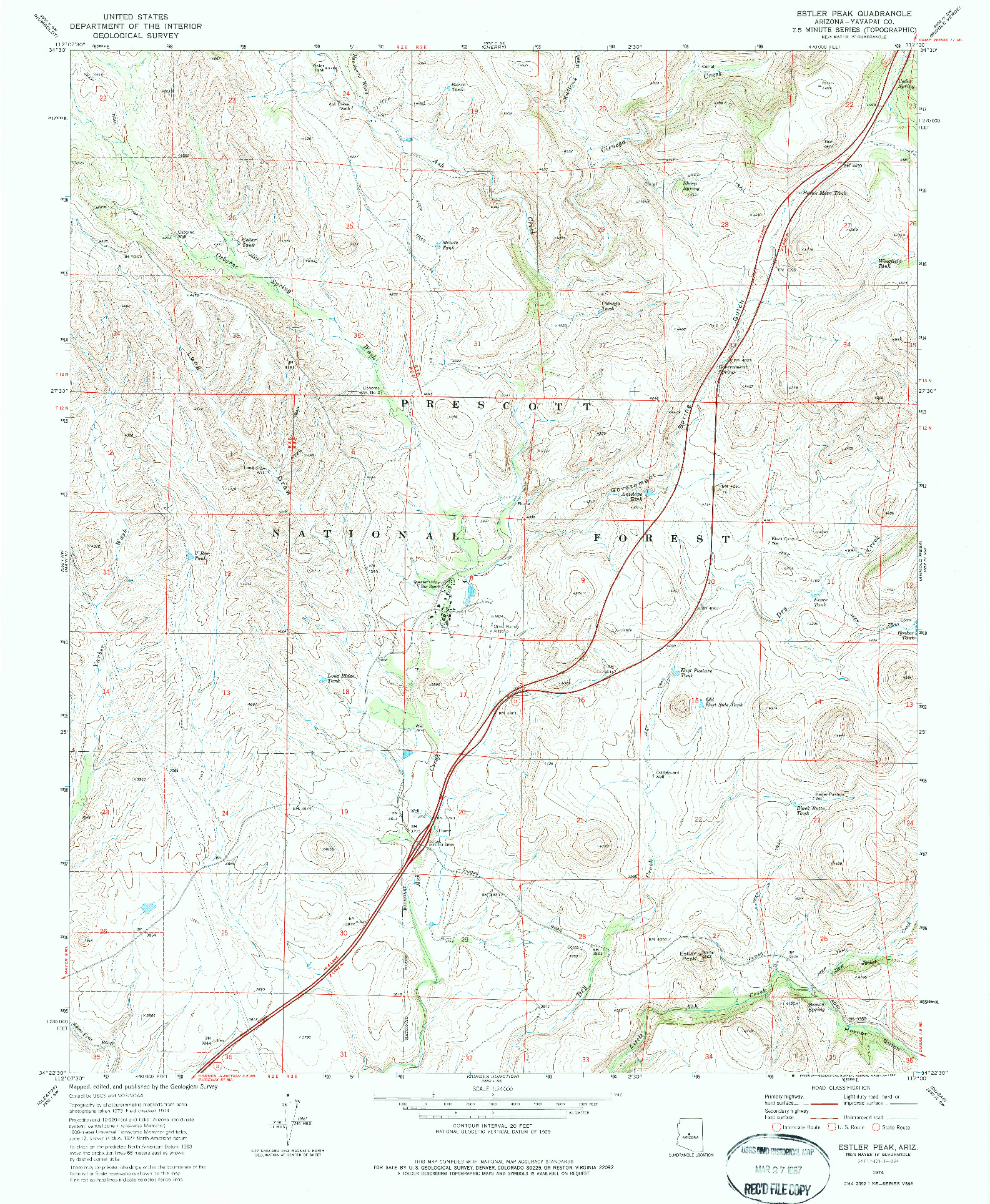 USGS 1:24000-SCALE QUADRANGLE FOR ESTLER PEAK, AZ 1974