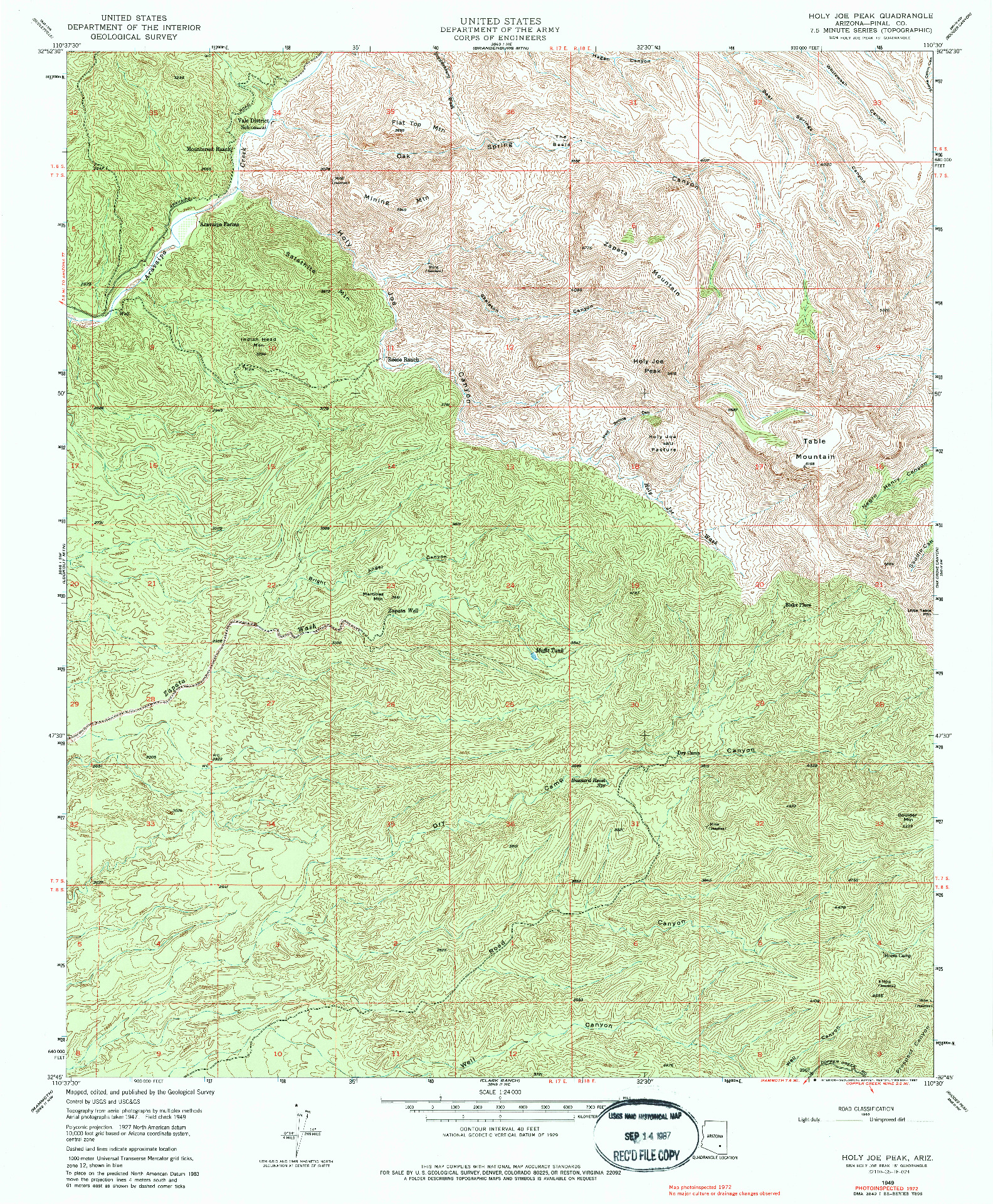 USGS 1:24000-SCALE QUADRANGLE FOR HOLY JOE PEAK, AZ 1949