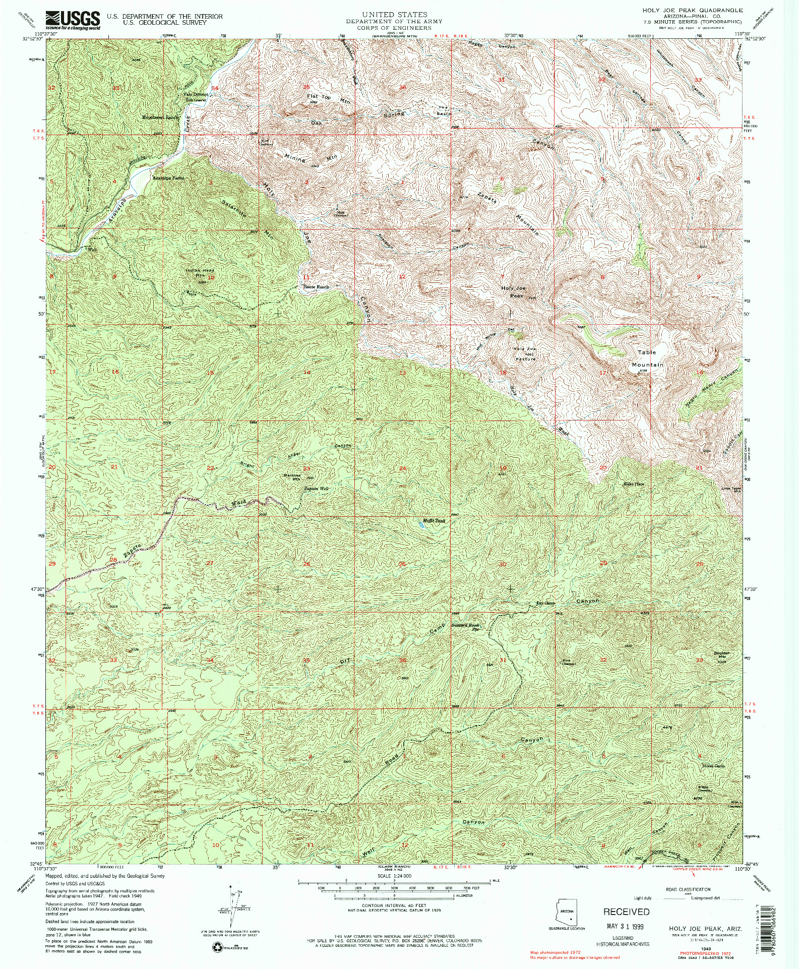 USGS 1:24000-SCALE QUADRANGLE FOR HOLY JOE PEAK, AZ 1949