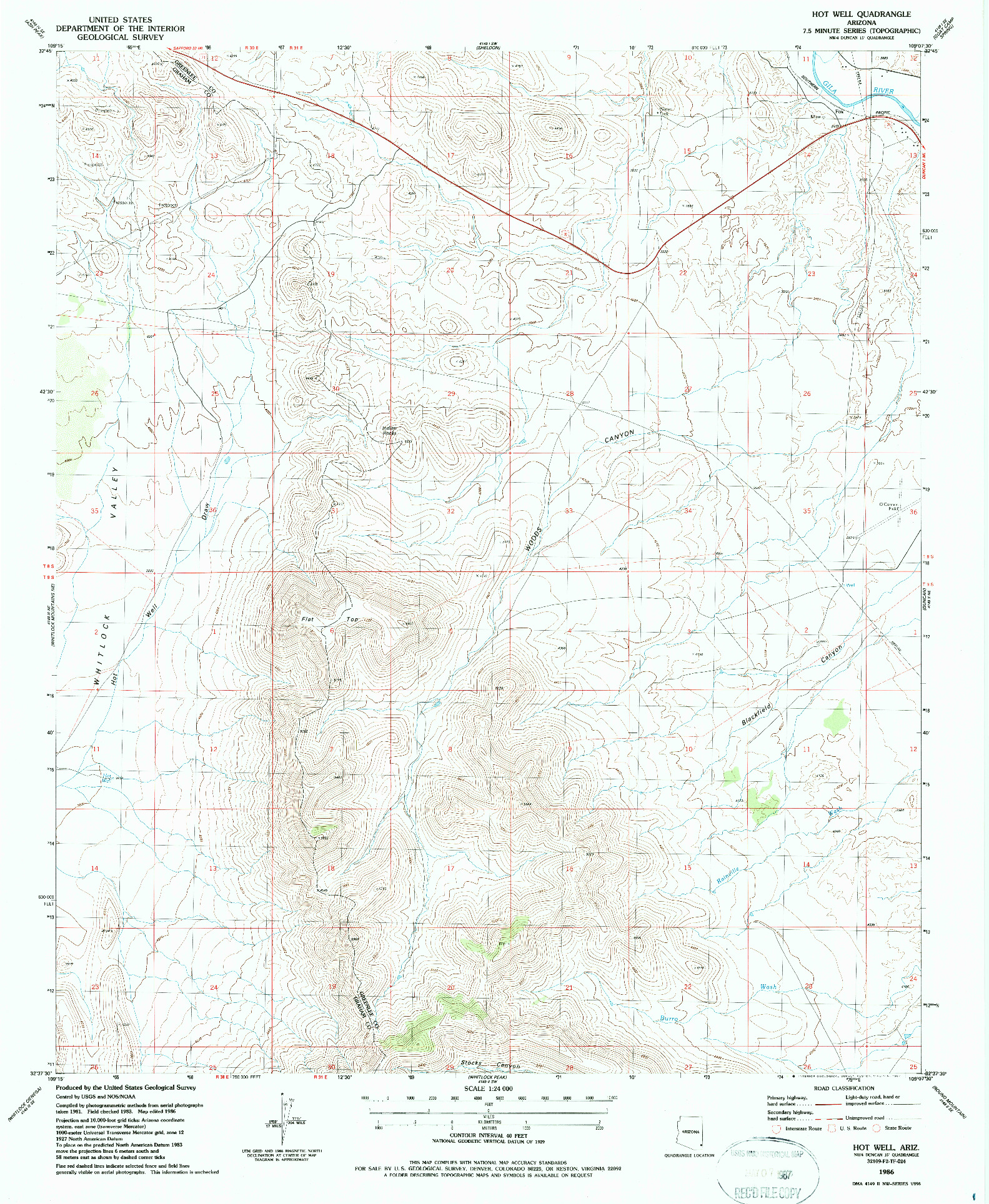 USGS 1:24000-SCALE QUADRANGLE FOR HOT WELL, AZ 1986