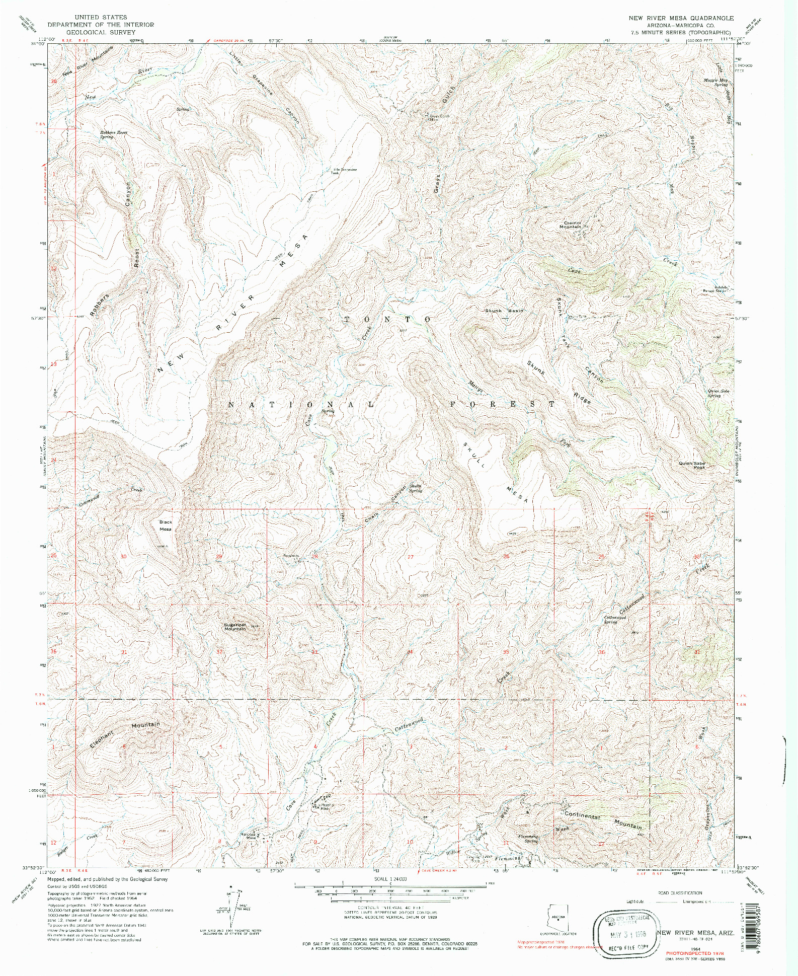 USGS 1:24000-SCALE QUADRANGLE FOR NEW RIVER MESA, AZ 1964