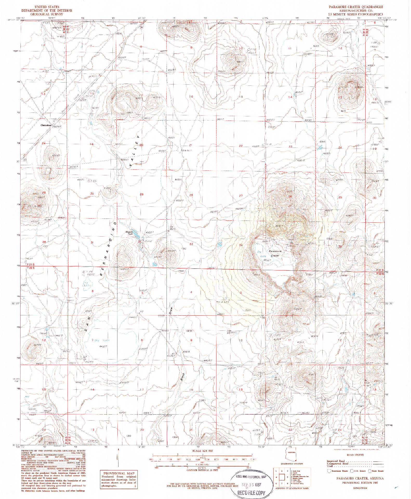 USGS 1:24000-SCALE QUADRANGLE FOR PARAMORE CRATER, AZ 1987