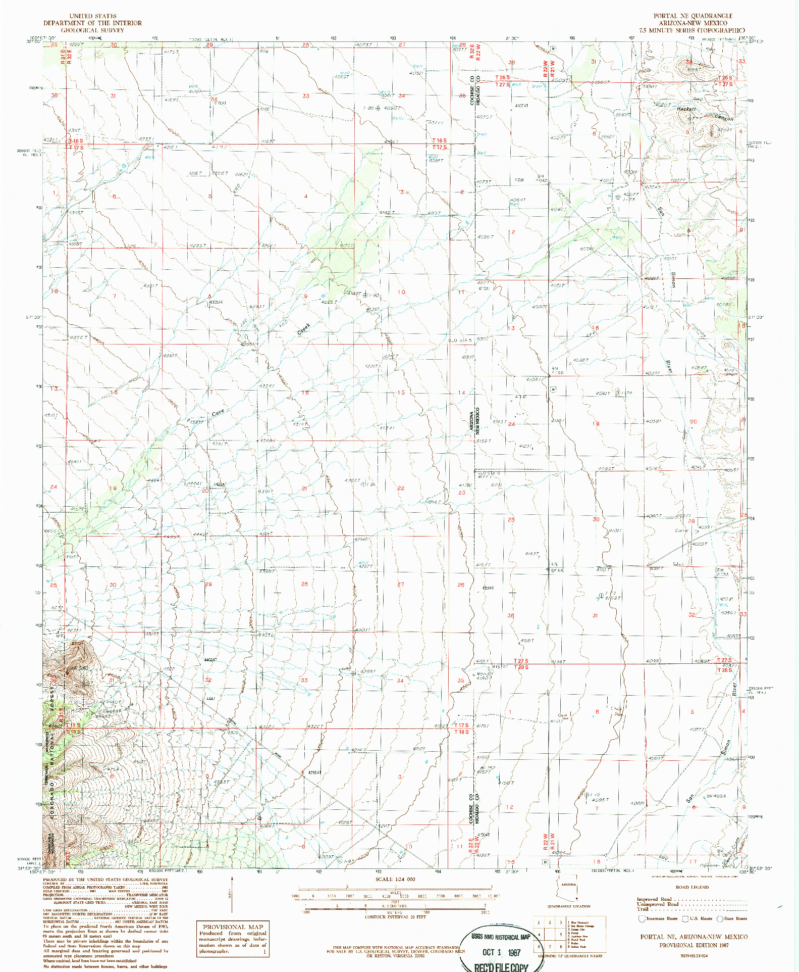 USGS 1:24000-SCALE QUADRANGLE FOR PORTAL NE, AZ 1987