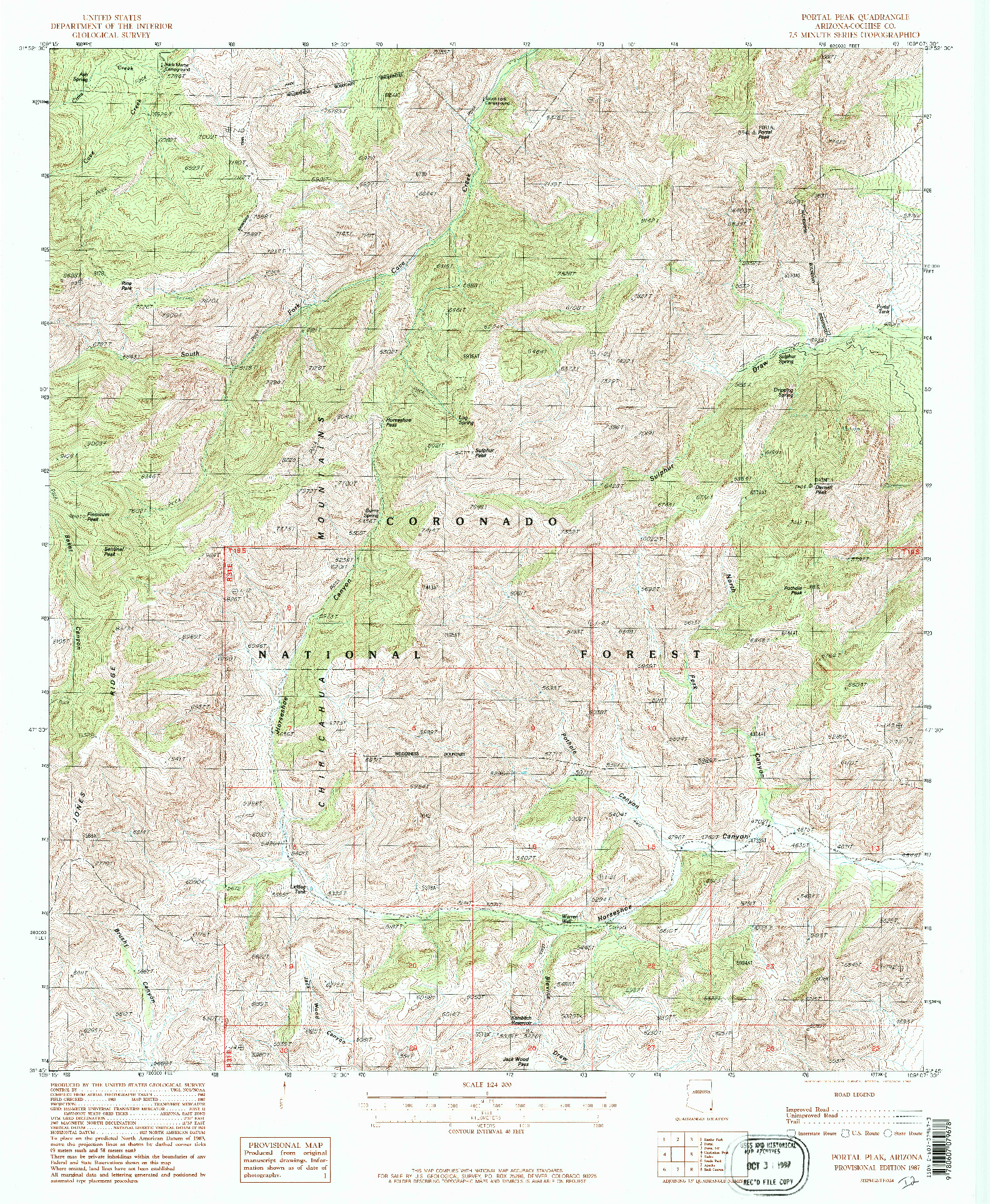USGS 1:24000-SCALE QUADRANGLE FOR PORTAL PEAK, AZ 1987