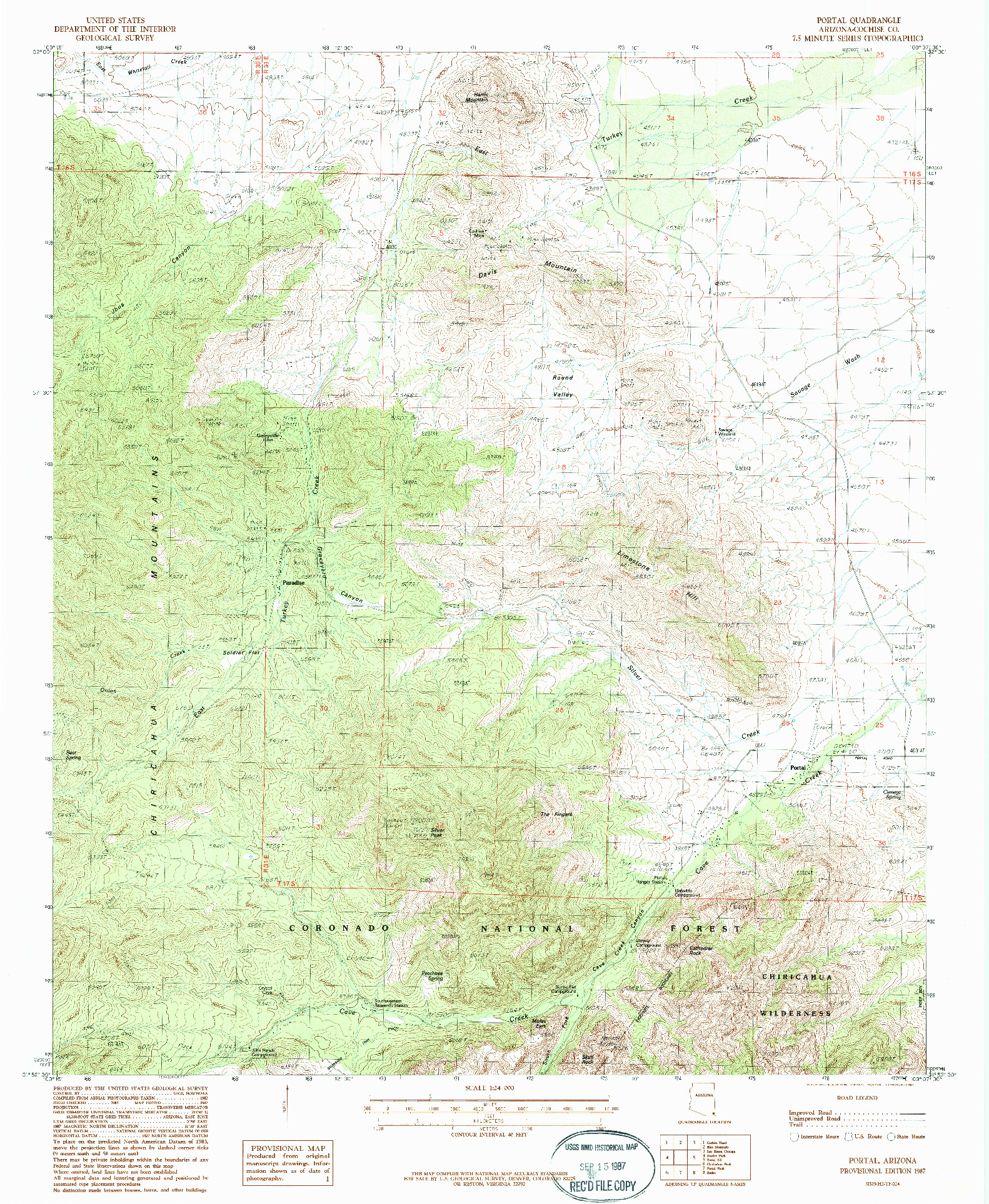 USGS 1:24000-SCALE QUADRANGLE FOR PORTAL, AZ 1987