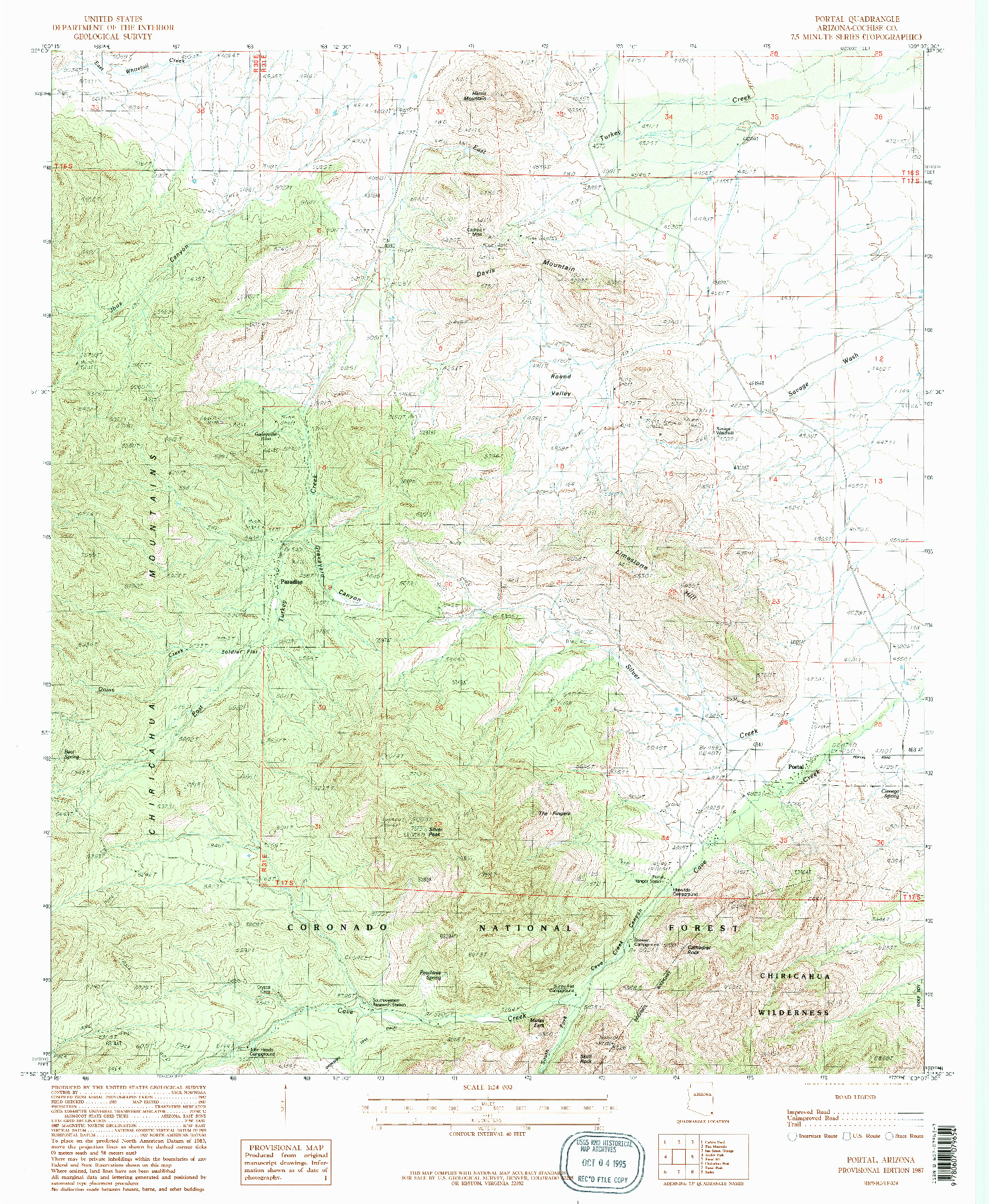 USGS 1:24000-SCALE QUADRANGLE FOR PORTAL, AZ 1987