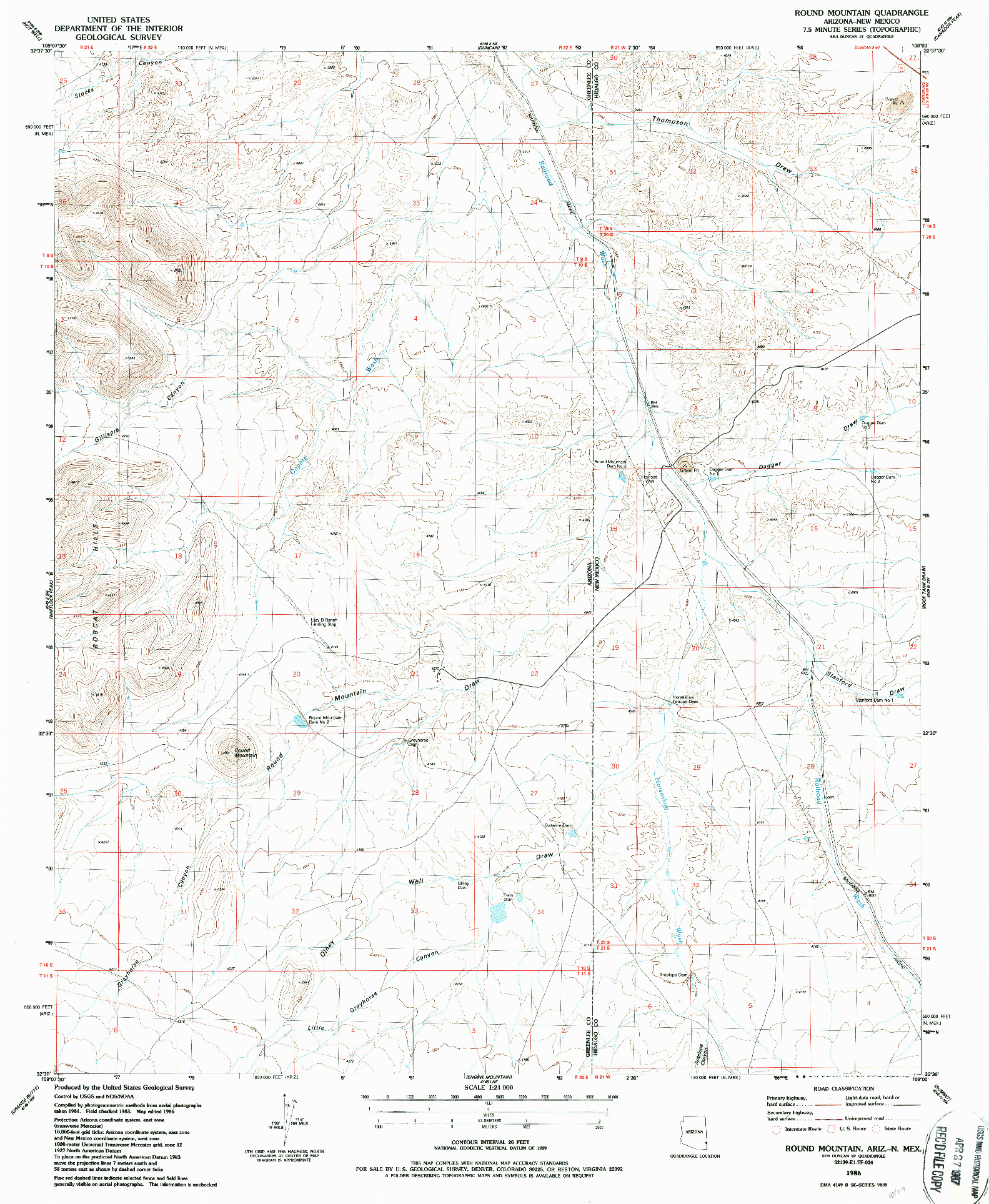 USGS 1:24000-SCALE QUADRANGLE FOR ROUND MOUNTAIN, AZ 1986