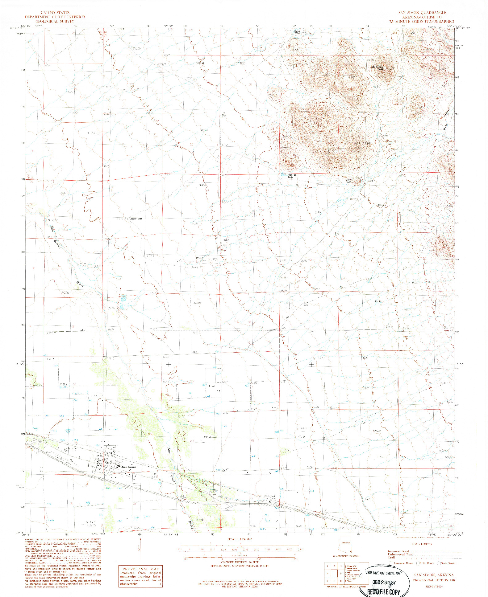USGS 1:24000-SCALE QUADRANGLE FOR SAN SIMON, AZ 1987