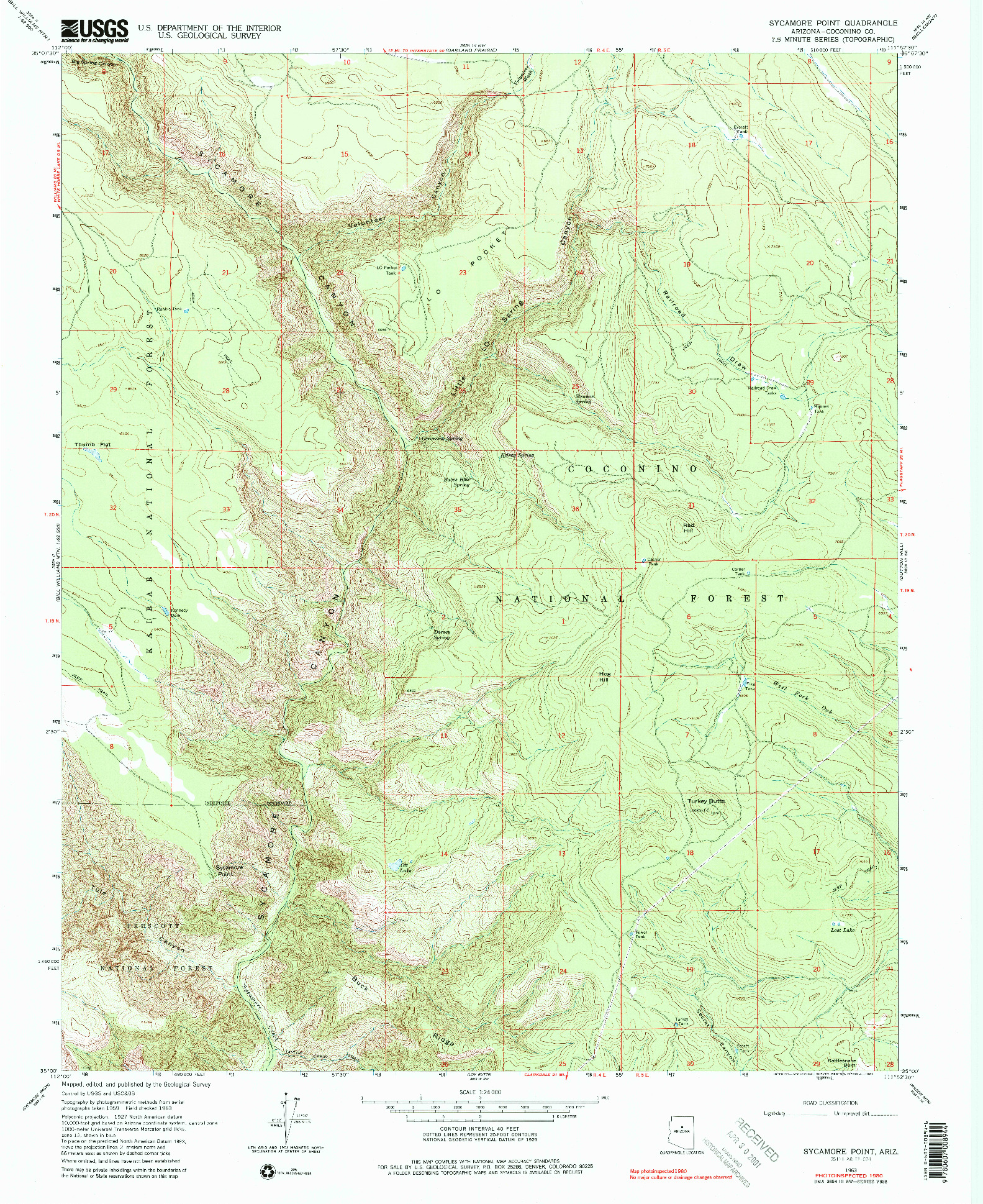 USGS 1:24000-SCALE QUADRANGLE FOR SYCAMORE POINT, AZ 1963