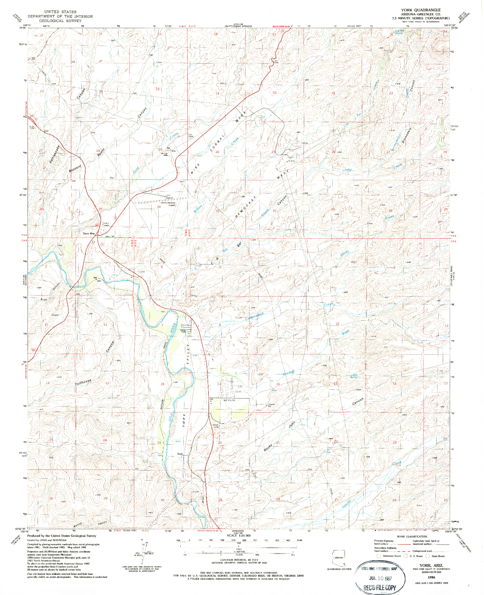 USGS 1:24000-SCALE QUADRANGLE FOR YORK, AZ 1986