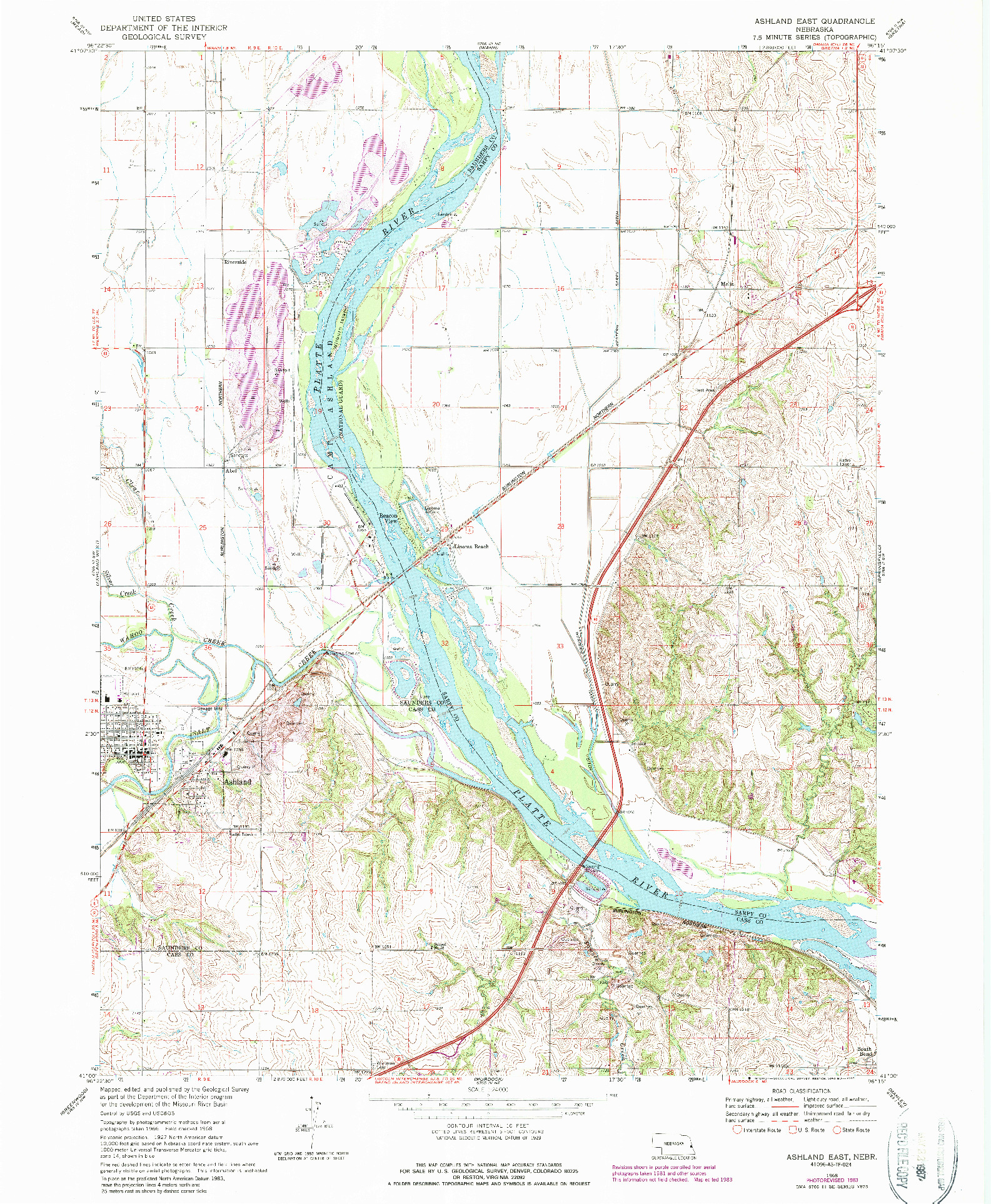 USGS 1:24000-SCALE QUADRANGLE FOR ASHLAND EAST, NE 1968