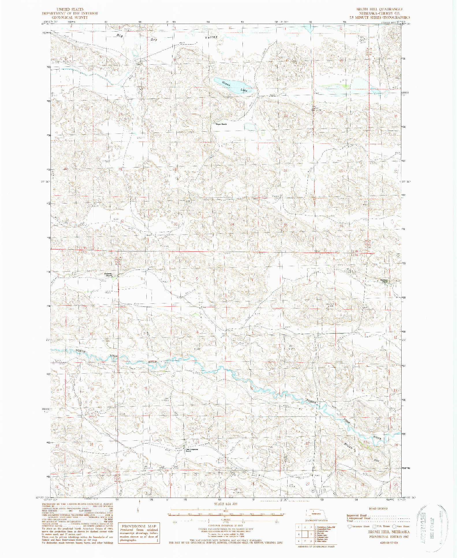 USGS 1:24000-SCALE QUADRANGLE FOR BRUSH HILL, NE 1987