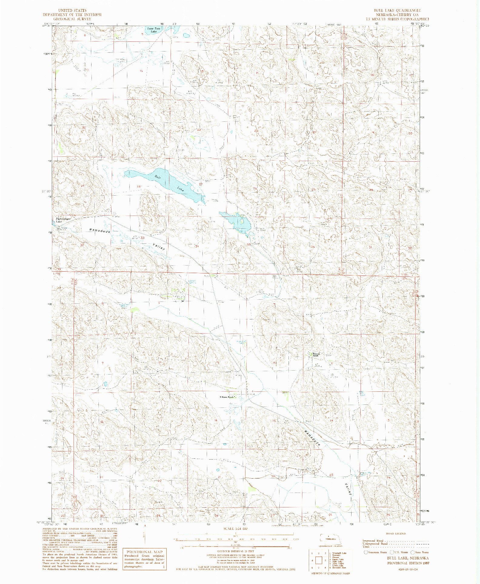 USGS 1:24000-SCALE QUADRANGLE FOR BULL LAKE, NE 1987