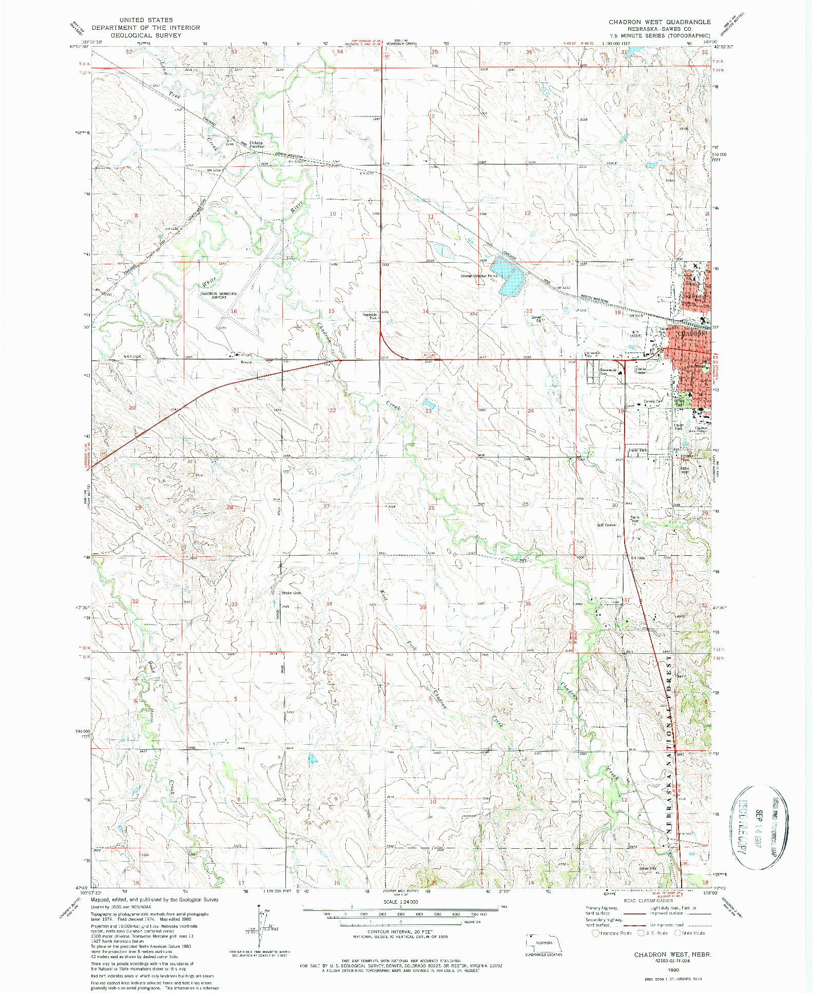 USGS 1:24000-SCALE QUADRANGLE FOR CHADRON WEST, NE 1980