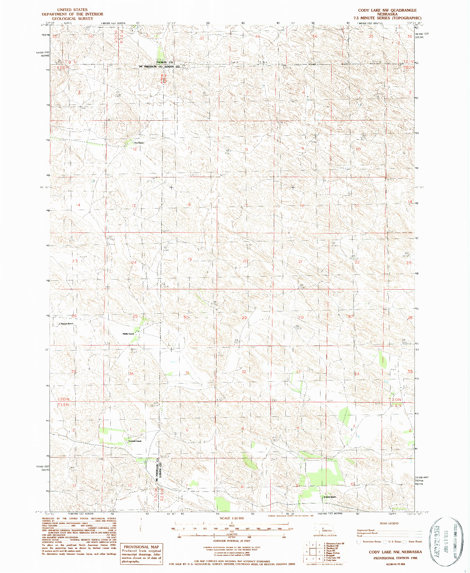 USGS 1:24000-SCALE QUADRANGLE FOR CODY LAKE NW, NE 1986