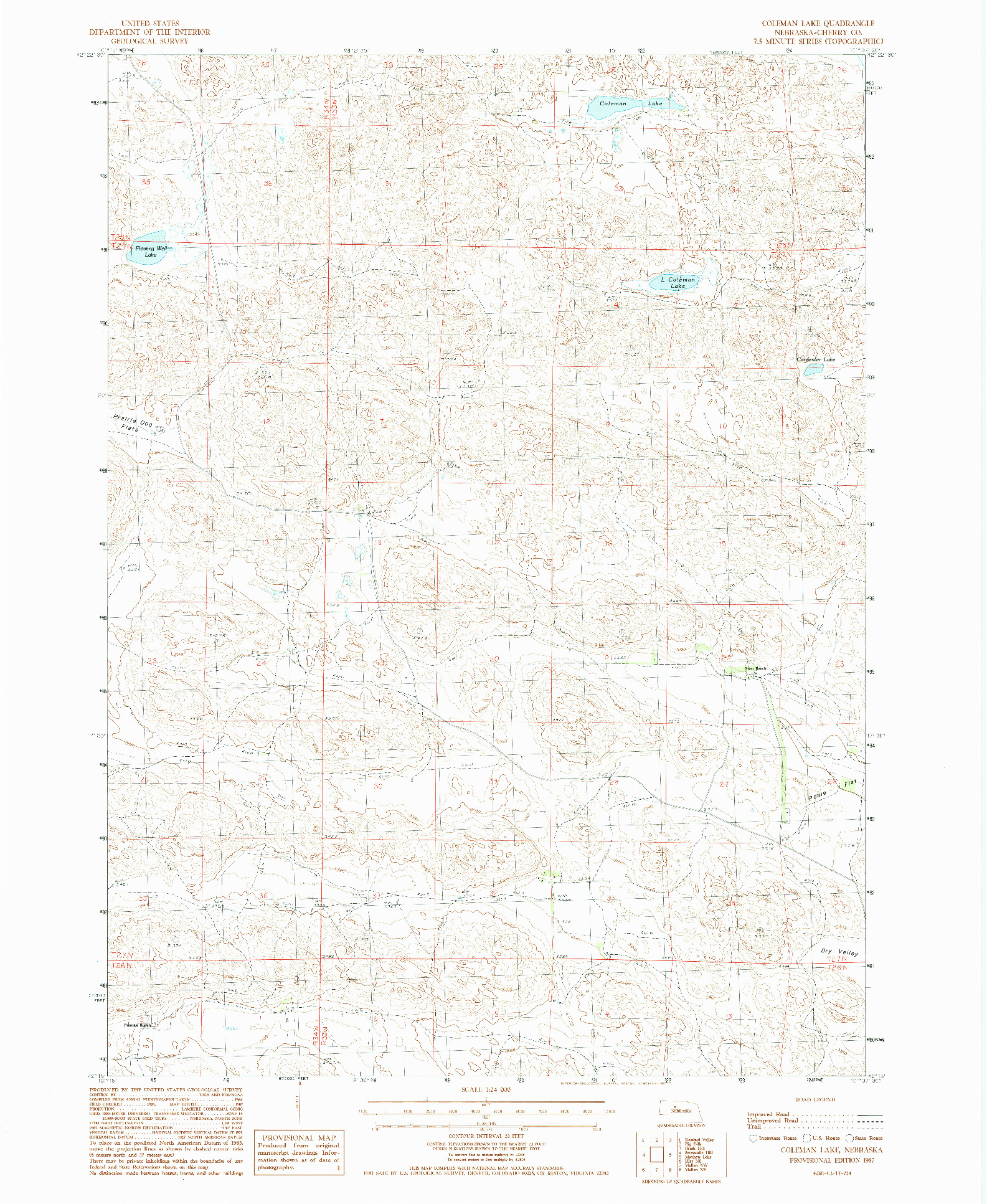 USGS 1:24000-SCALE QUADRANGLE FOR COLEMAN LAKE, NE 1987