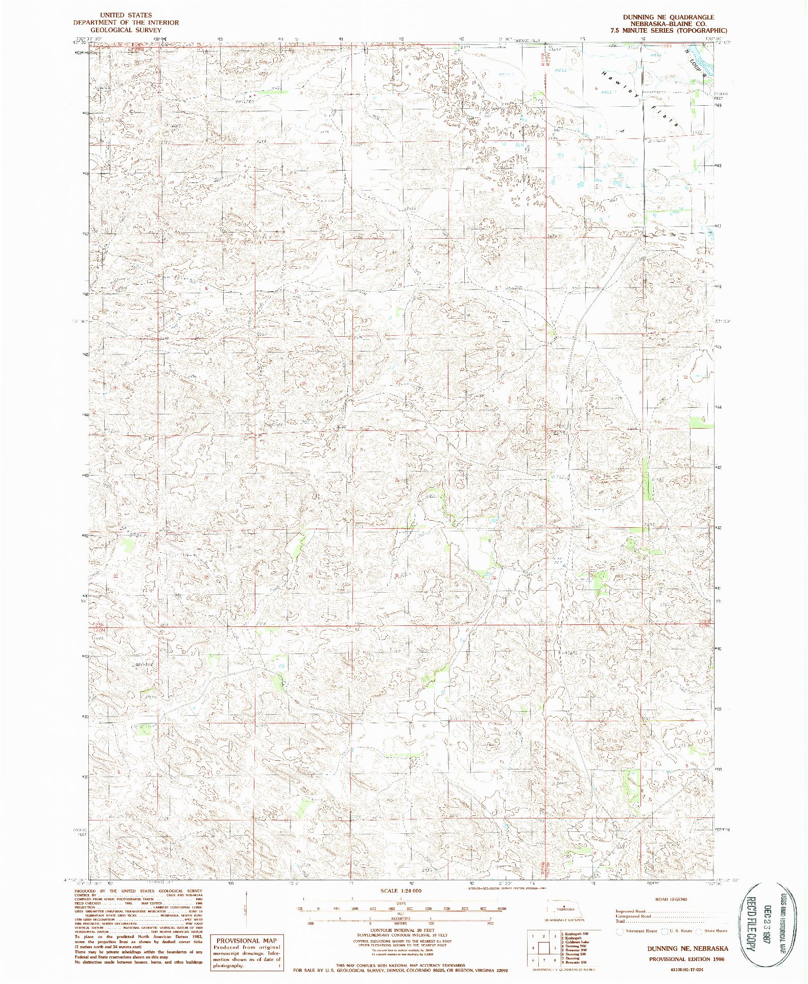 USGS 1:24000-SCALE QUADRANGLE FOR DUNNING NE, NE 1986