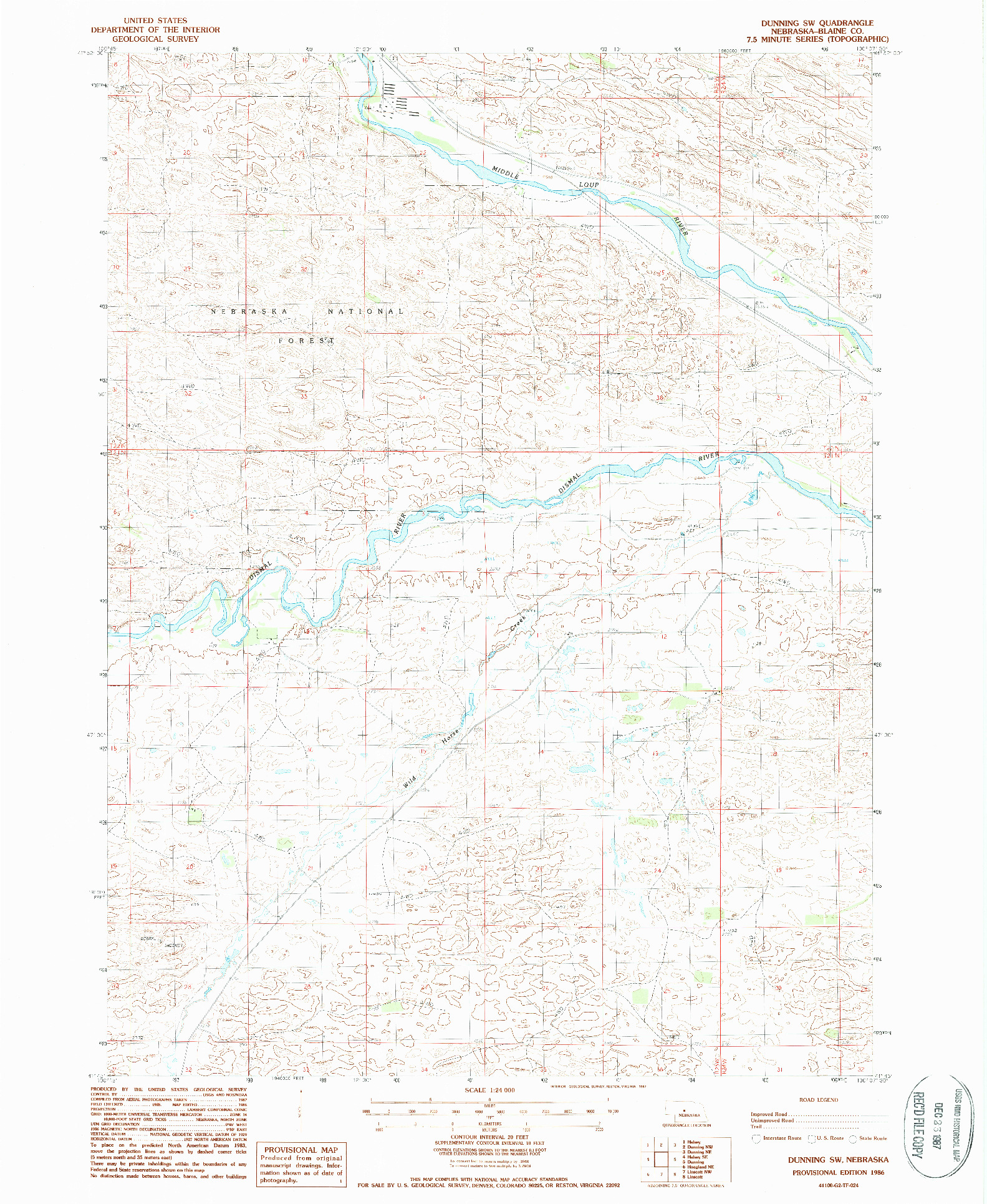 USGS 1:24000-SCALE QUADRANGLE FOR DUNNING SW, NE 1986