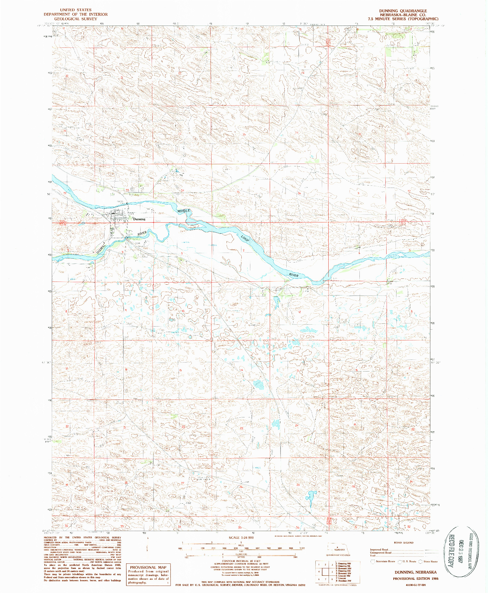USGS 1:24000-SCALE QUADRANGLE FOR DUNNING, NE 1986