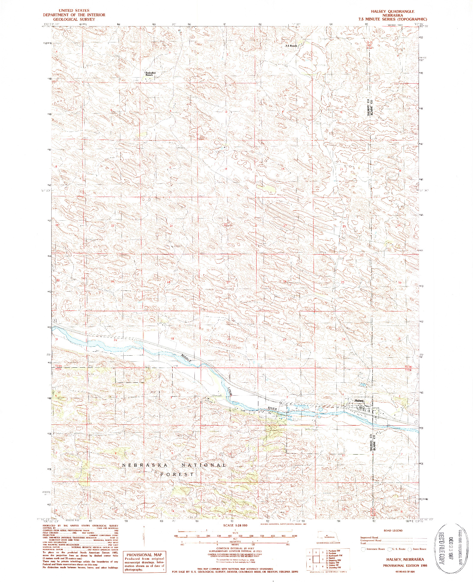 USGS 1:24000-SCALE QUADRANGLE FOR HALSEY, NE 1986