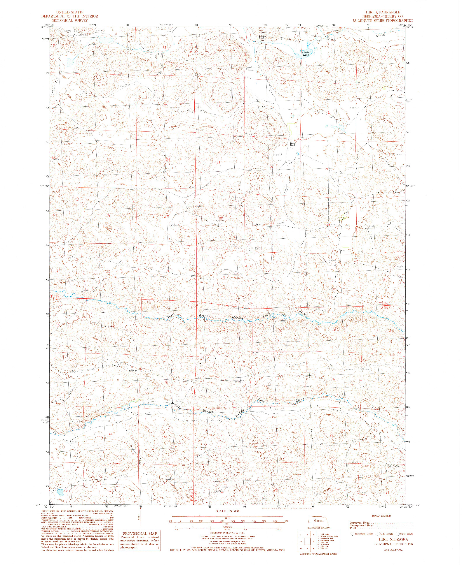 USGS 1:24000-SCALE QUADRANGLE FOR HIRE, NE 1987
