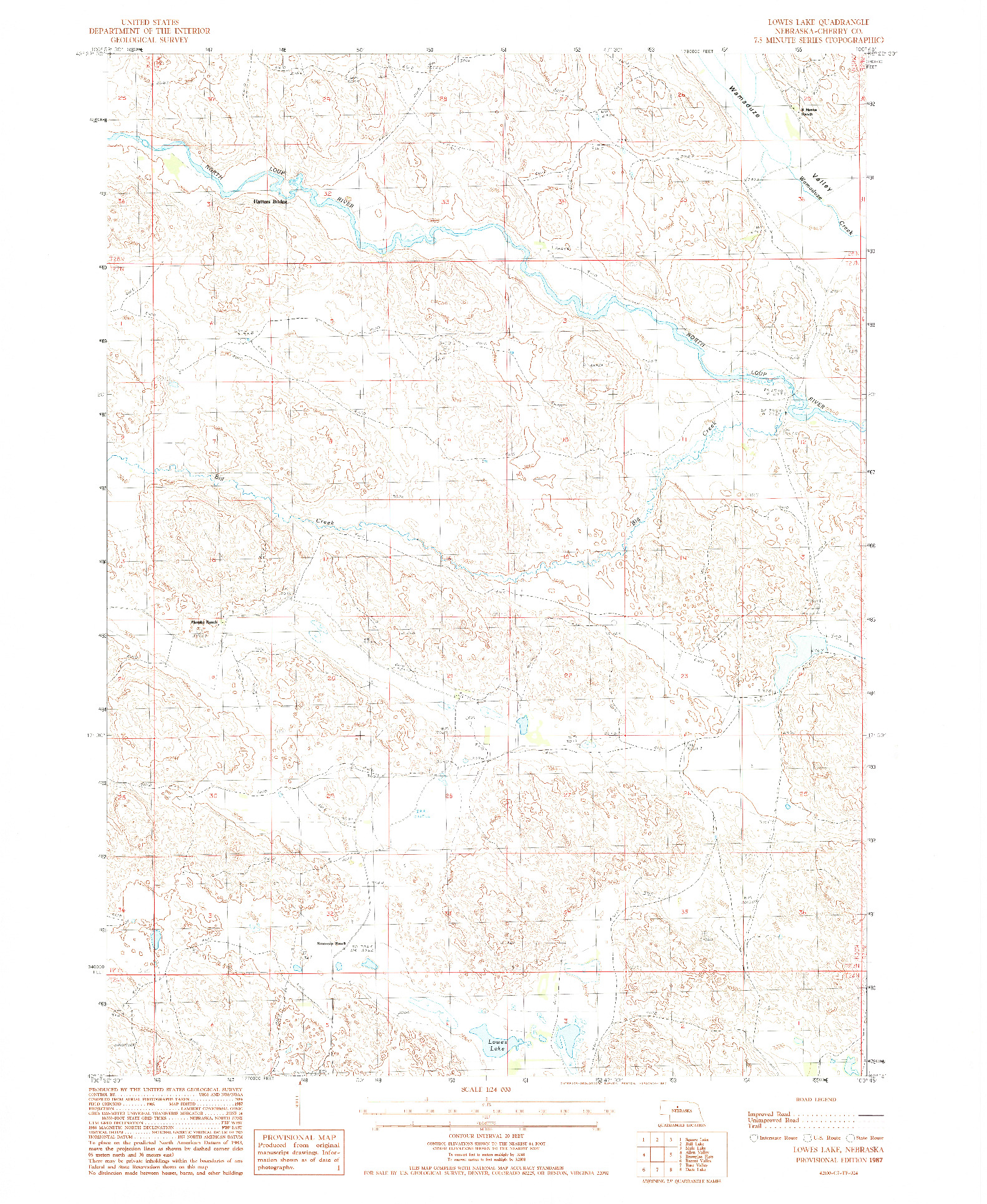 USGS 1:24000-SCALE QUADRANGLE FOR LOWES LAKE, NE 1987