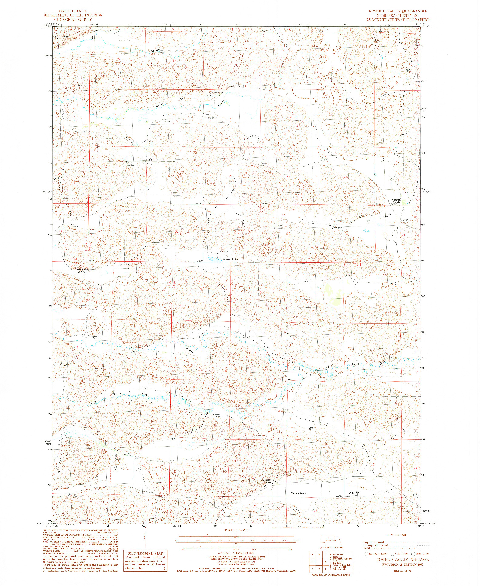USGS 1:24000-SCALE QUADRANGLE FOR ROSEBUD VALLEY, NE 1987