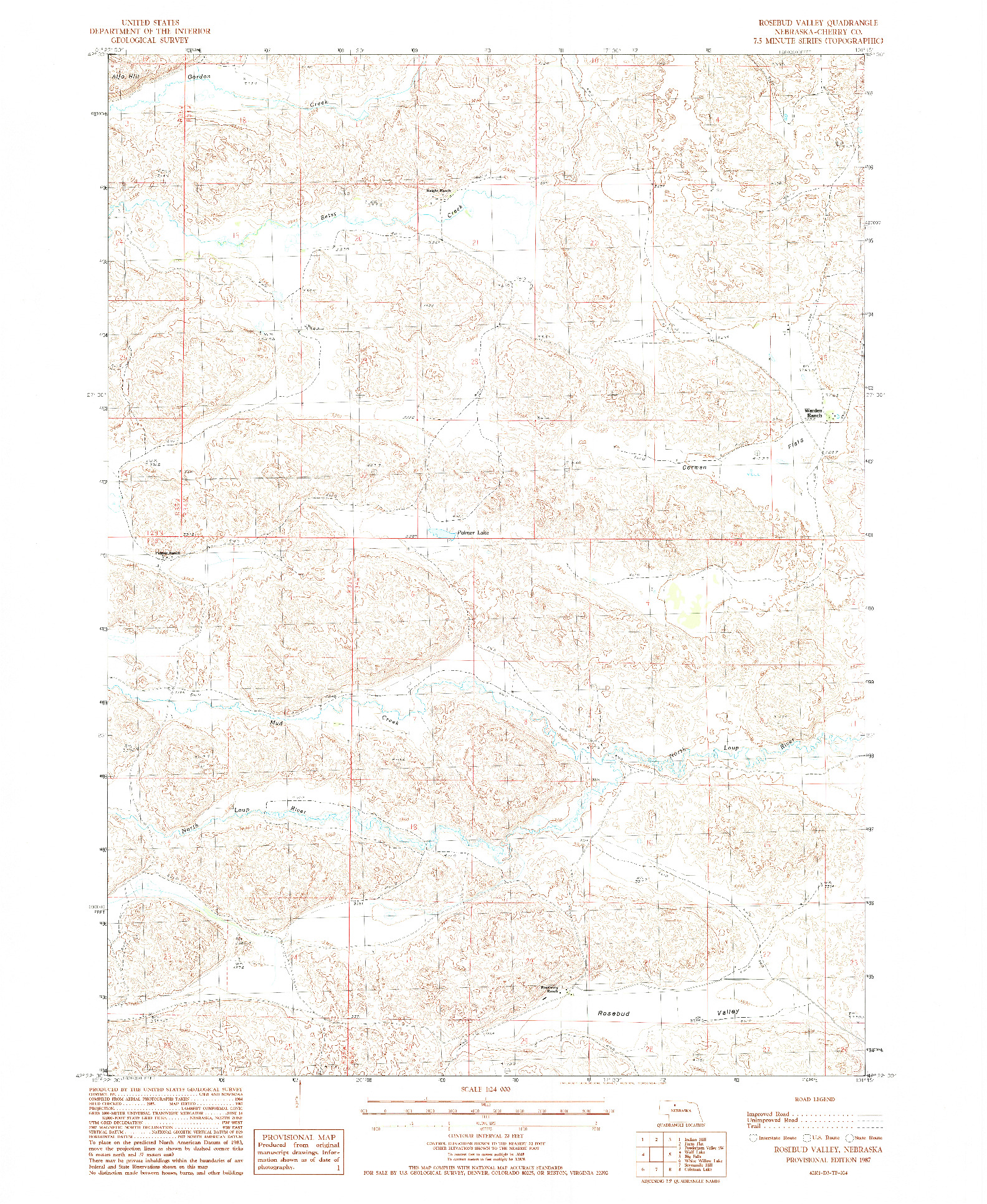 USGS 1:24000-SCALE QUADRANGLE FOR ROSEBUD VALLEY, NE 1987